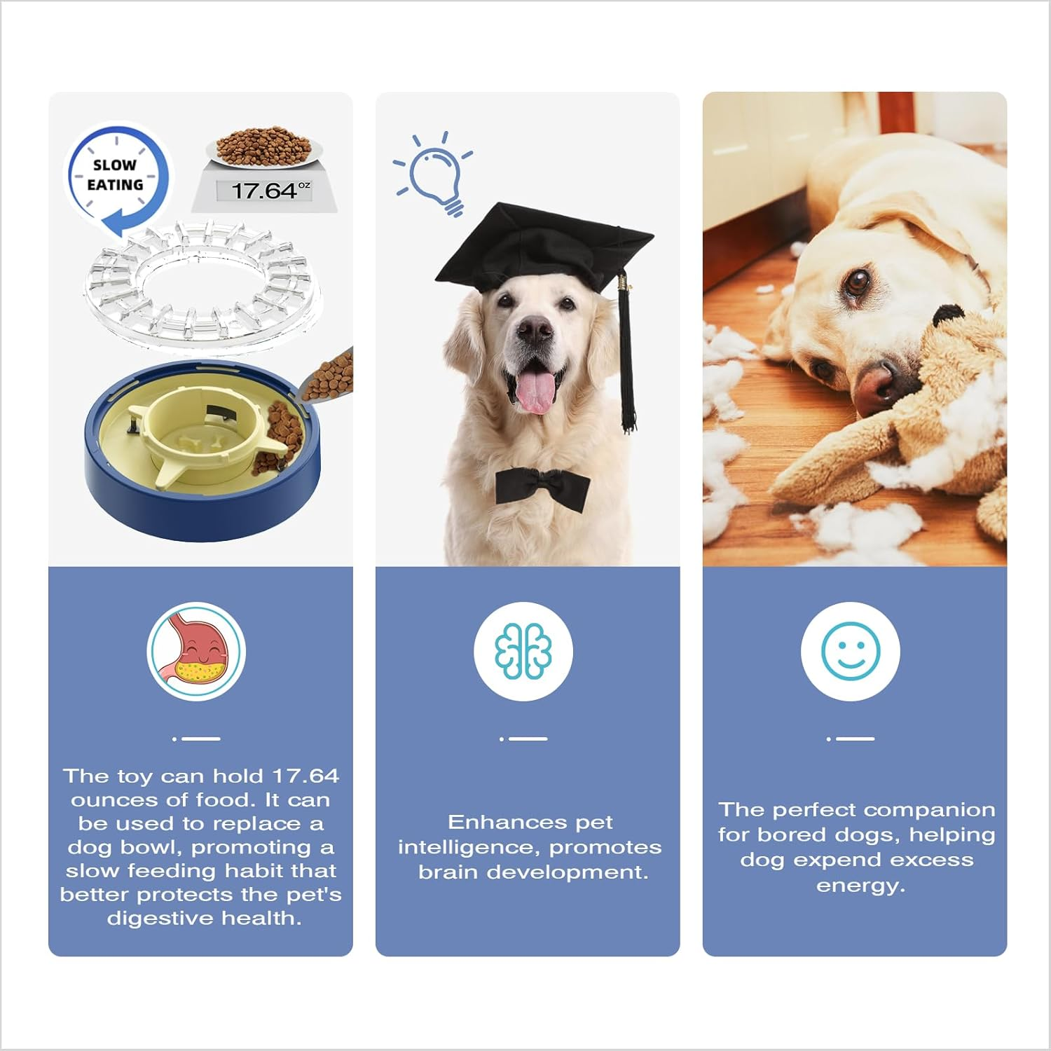 KADTC Dog Spinning Puzzle Feeder Food Slow Bowl for All Dog Breeds Adjustable Feeding Time from 5 to 60 Min Capacity 500G Puppy Treat Dispenser Toy Kibble Dispensing Toys Healthy Eating image number 2