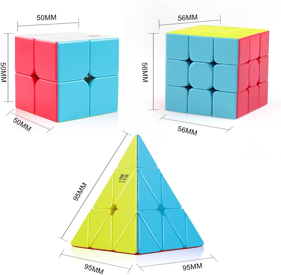 D-Fantix Qiyi Stickerless Speed Cube Set, Qidi S 2X2 Warrior W 3X3 Qiming Pyramid Magic Cube Puzzle Toys