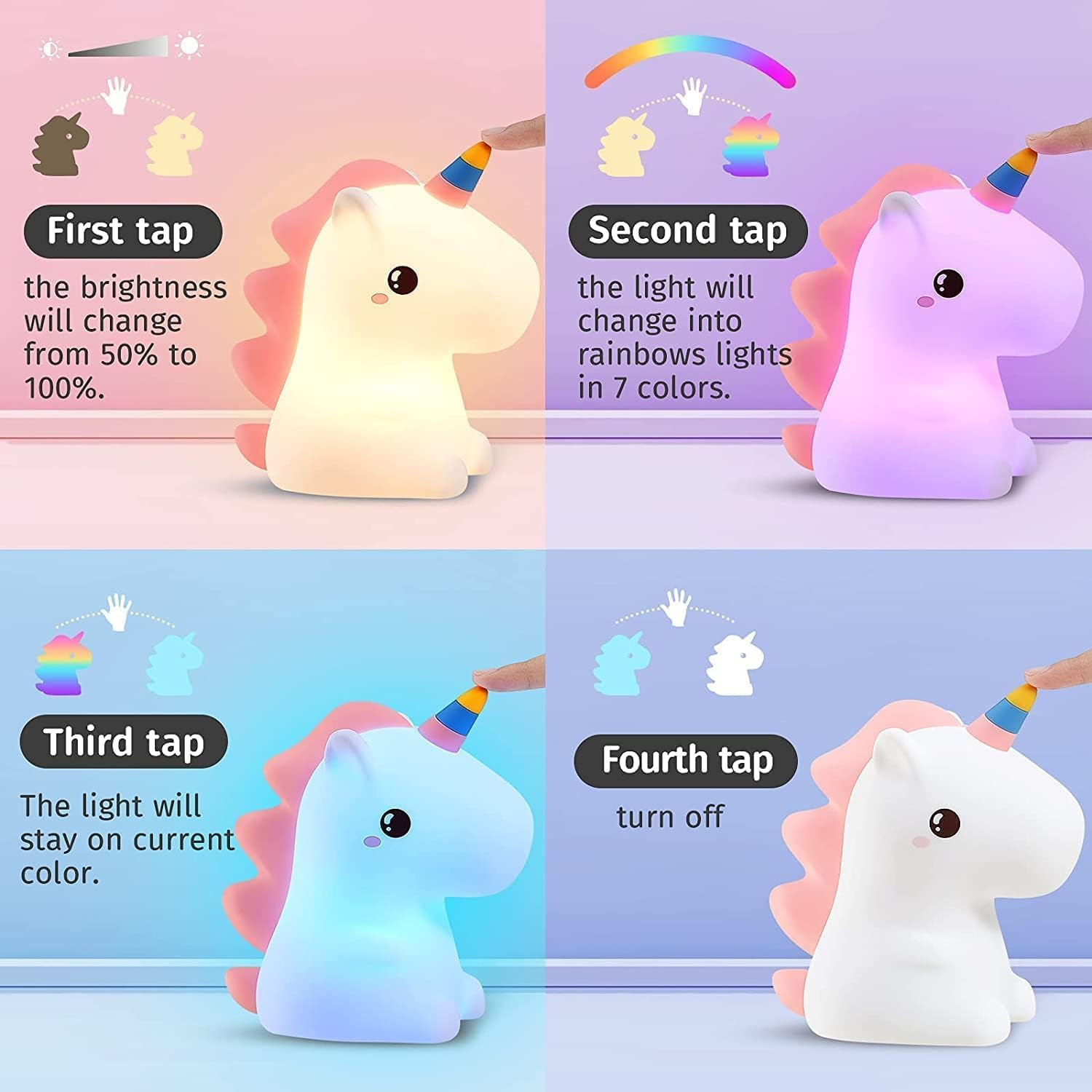 Ausale LED Unicorn Night Light for Bedroom, Unicorn Gifts For, Cute Night Lights for Kids Room, Changing Night Light Bedside Atmosphere Lighting, USB Rechargeable image number 2