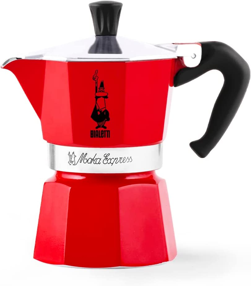 Bialetti - Moka Express: Red Iconic Stovetop Espresso Maker, Makes Real Italian Coffee, Moka Pot 3 Cups (4.3 Oz - 130 Ml), Aluminium, Red image number 1