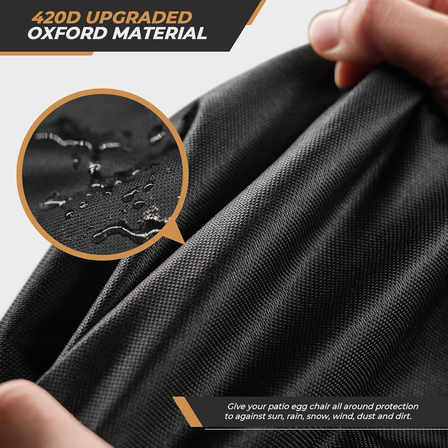 Wide Smile Double Egg Chair Cover Outdoor Waterproof Heavy Duty Garden Cocoon Wicker Patio 2 Seat Large Egg Swing Chair Pod Cover 420D Oxford Fabric with Zipper and Drawstring 230X200Cm Black image number 3