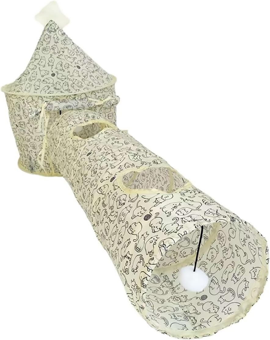 AIMALL Foldable Cat Tunnel and Tent Set 17.7X25.2 in Tent with 9.8X37In Tunnel Polyester Indoor Playhouse for Kittens Sleeping Crawling Drilling Interactive Cat Toy