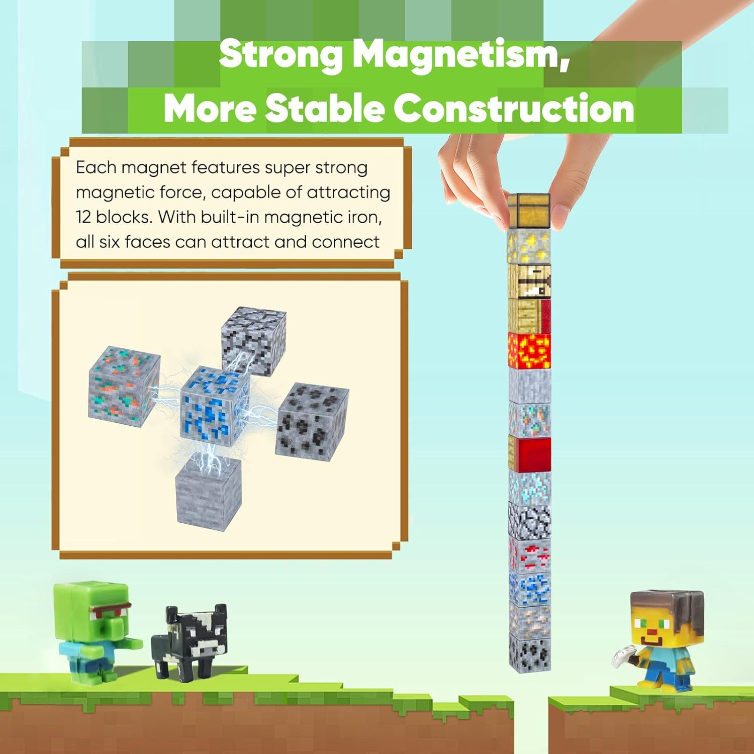 Ejo World 128-Piece LED Magnetic Building Blocks &ndash; Lava & Volcano Adventure Set with 18 Light-Up Pieces, Sensory STEM Learning Magnet Toys for Boys & Girls Ages 3+, Creative Construction Kit image number 6