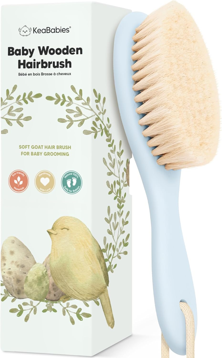 Wooden Baby Hair Brush - Cradle Cap Baby Brush with Soft Goat Bristles, Perfect Gentle Scalp Newborn Comb for Infant, Girls, Boys, Bath Essentials (Walnut, Oval)