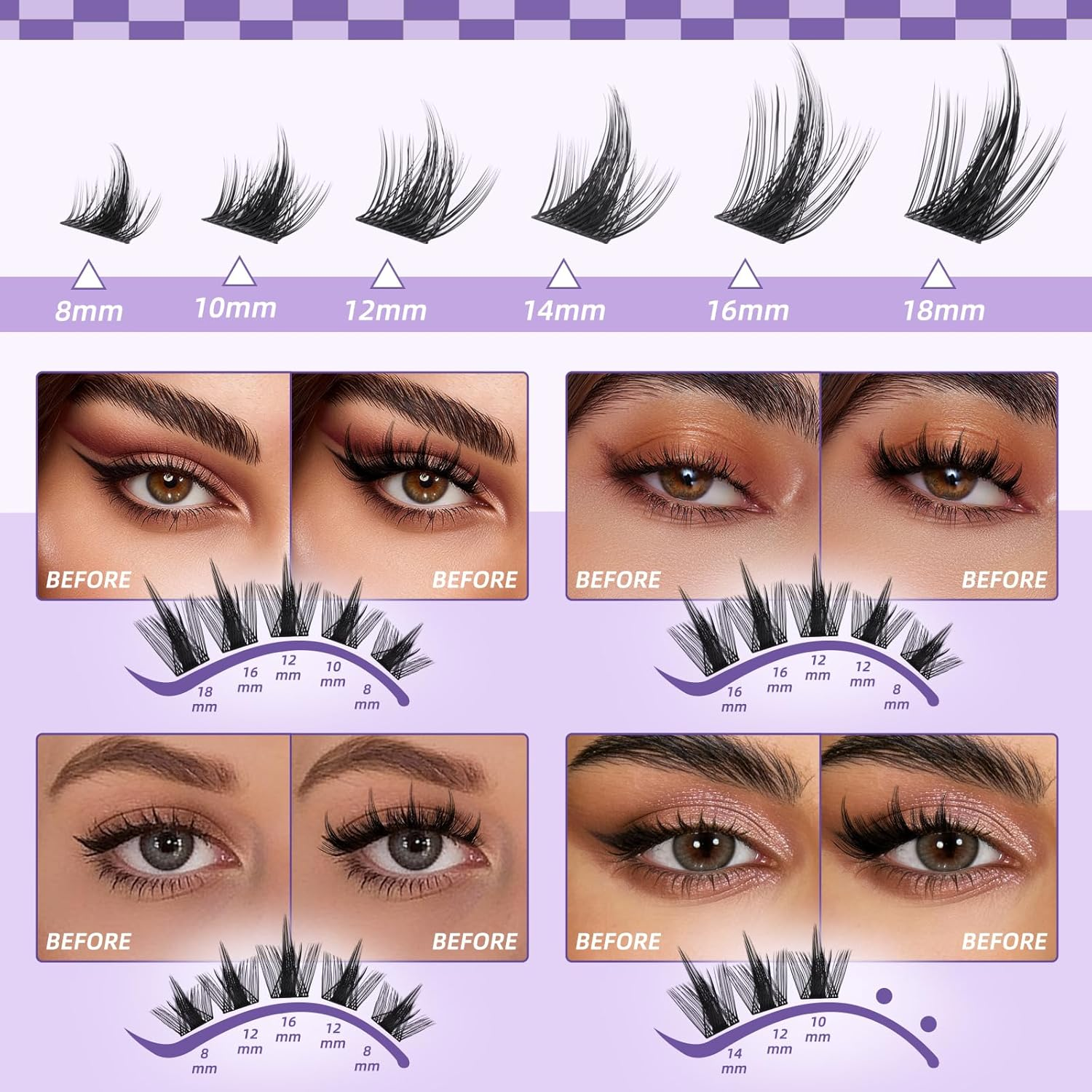 B&Q Manga Lash Clusters Kit Spiky Eyelash Clusters 8-18Mm Mixed 120Pcs Lash Extension Kit Thick Curly Feature Anime Cosplay Individual Eyelash with Thin Band Cosplay Diy at Home(Set-Anime 01) - Kit-Anime 01 image number 3