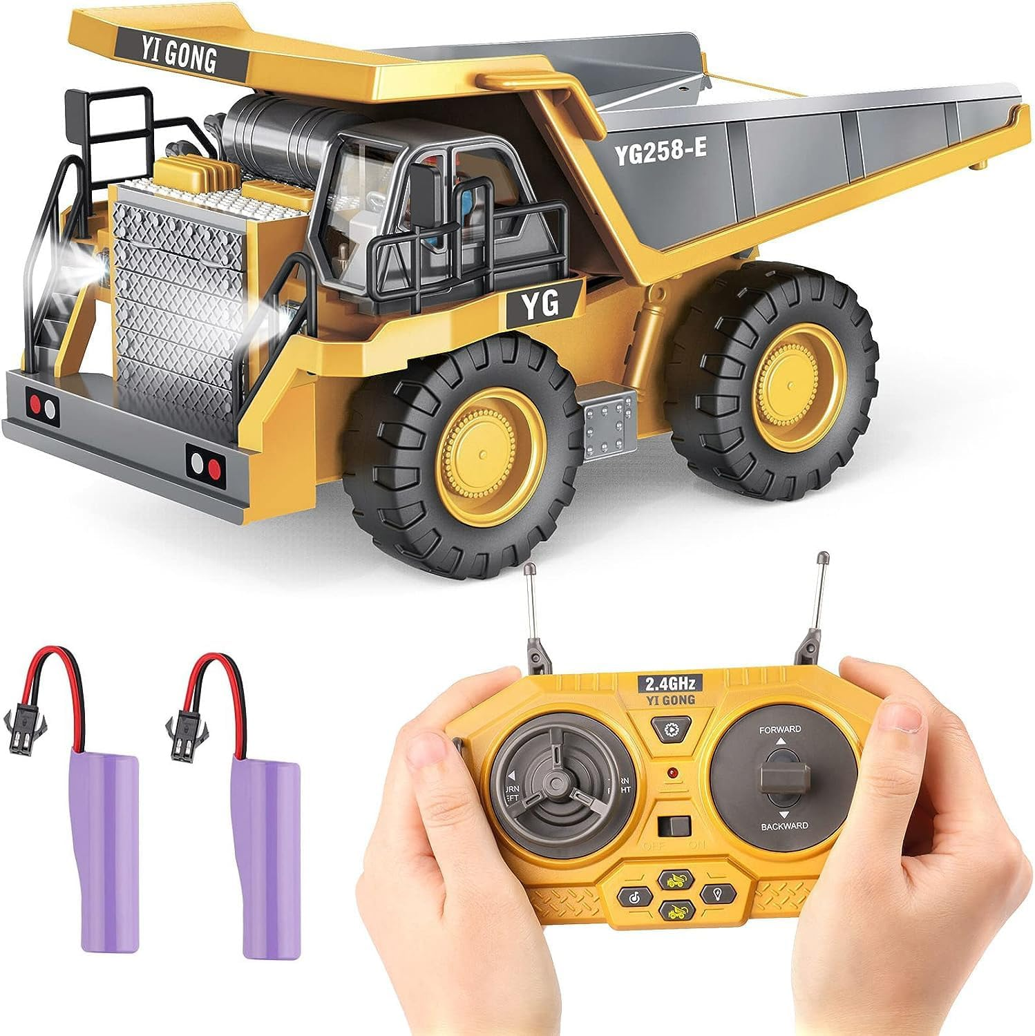 RC Dump Truck Toy for Kids, Remote Control Construction Toys Vehicle with Metal Bed and Light/Music, Birthday Gifts Ideas for Boys Gilrs image number 3