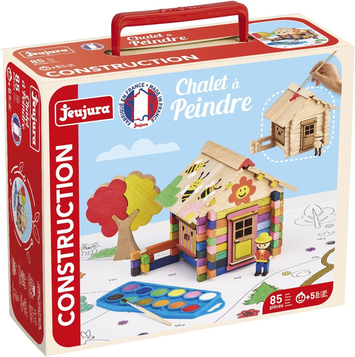 Jeujura the Chalet for Painting - 85 Pieces - Building Game in Cardboard Case - from 5 Years - Agility - Creativity - Handling - Catalogue Included - 8096