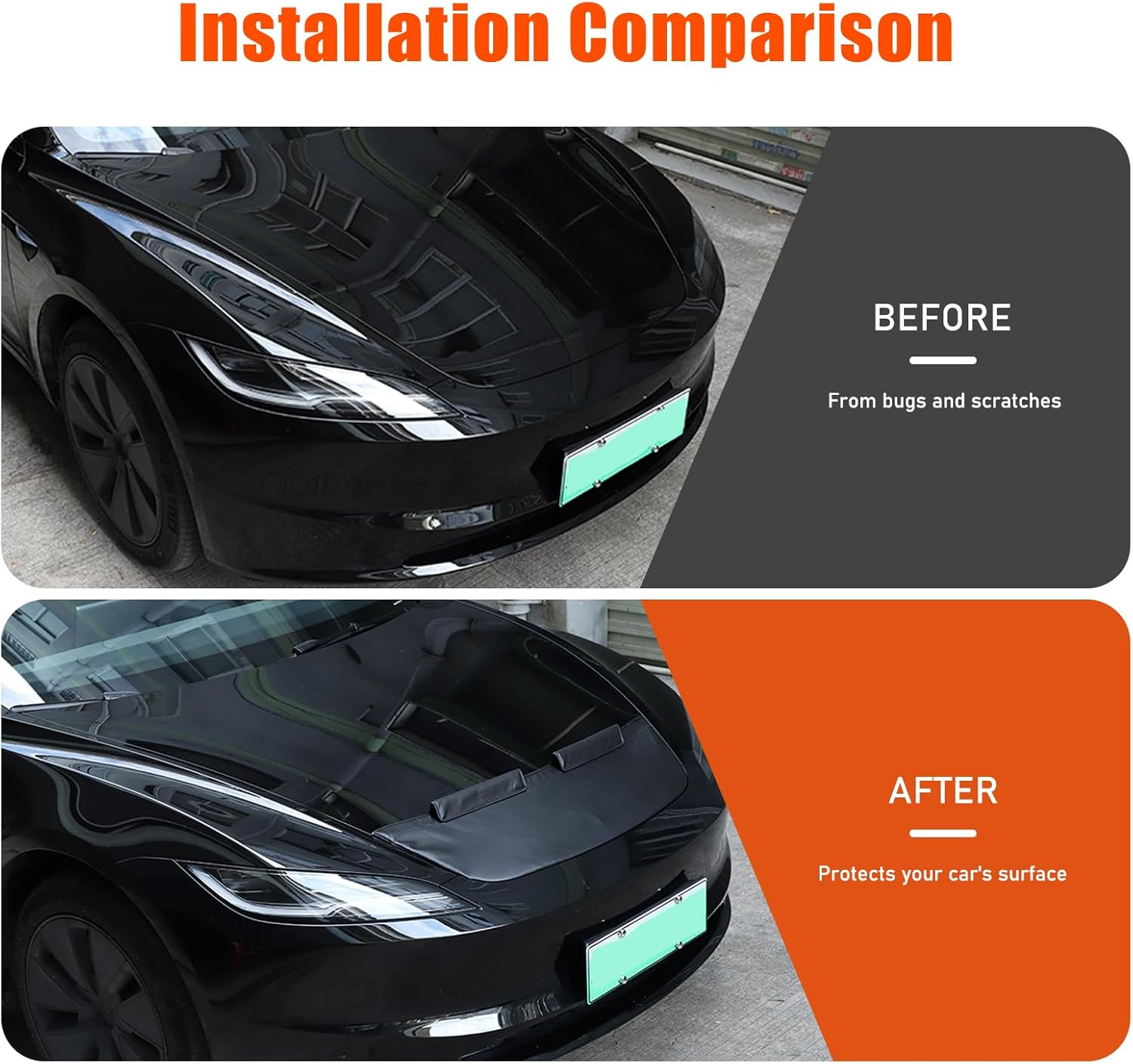 Car Bonnet Hood Bra Compatible with 2016-2023 Tesla Model 3 Hood Cover Exterior Accessories Front End Cover Black Car Mask Bra image number 5