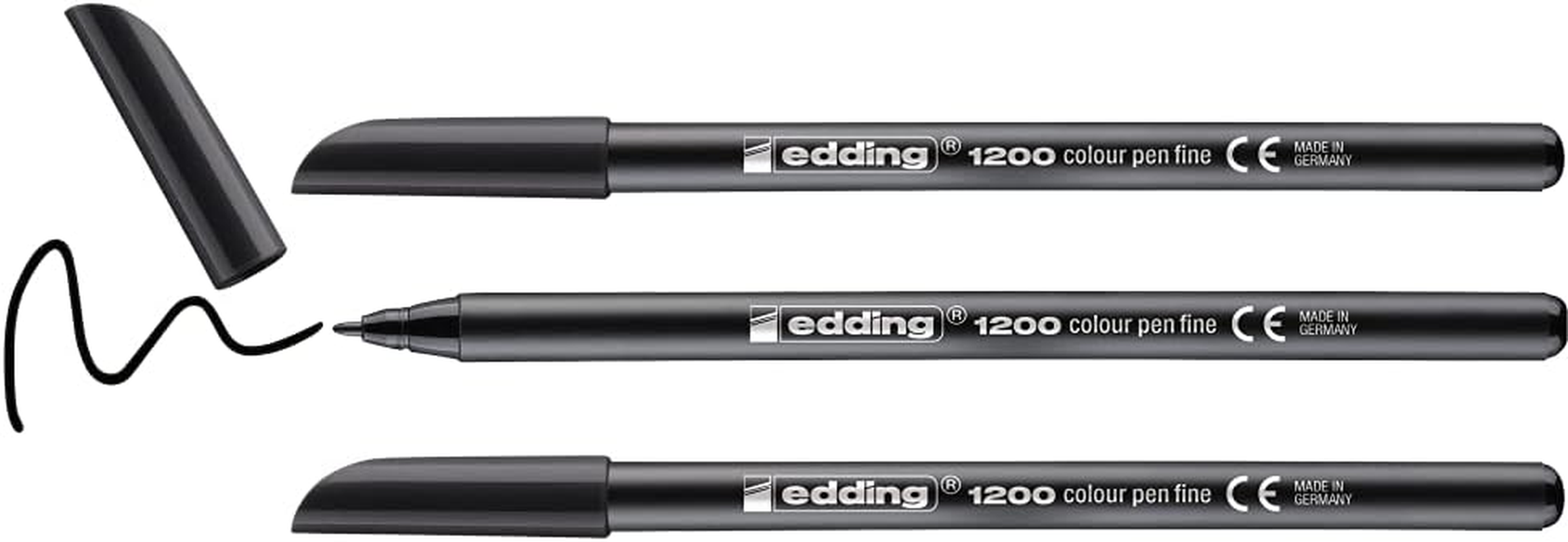 Edding 1200 Felt Tip Pens Fine - Black - Pack of 3 Pens - Bullet Tip 1 Mm - Felt Pen for Drawing and Writing - for School, Mandala