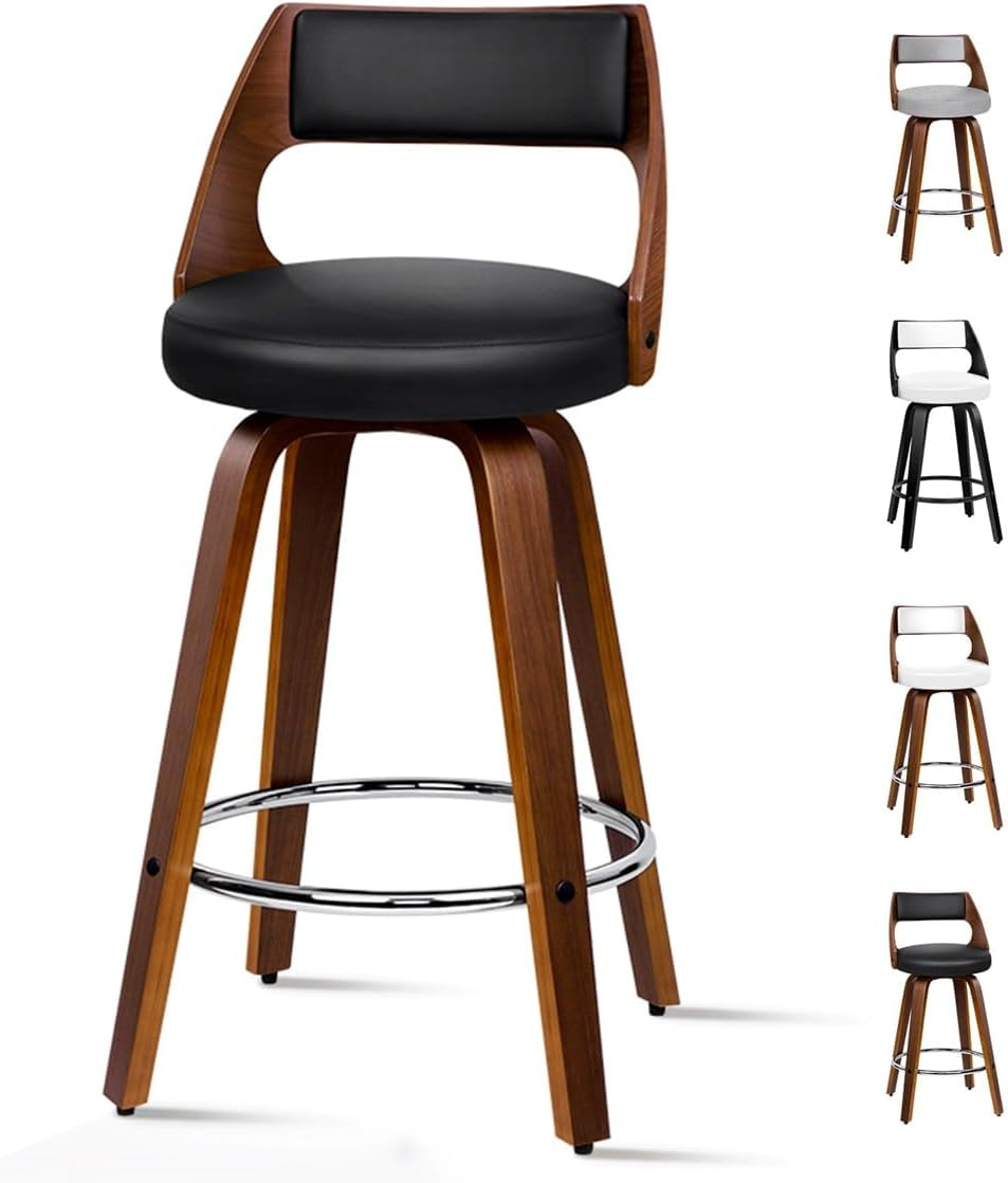 ALFORDSON Bar Stools 2X Swivel Kitchen Stool 65Cm Seat Height Wooden Counter Stool with Footrest and Adjustable Leg Levelers Leather Leather Dining Chairs for Home Bar Dining Room (Eden White)