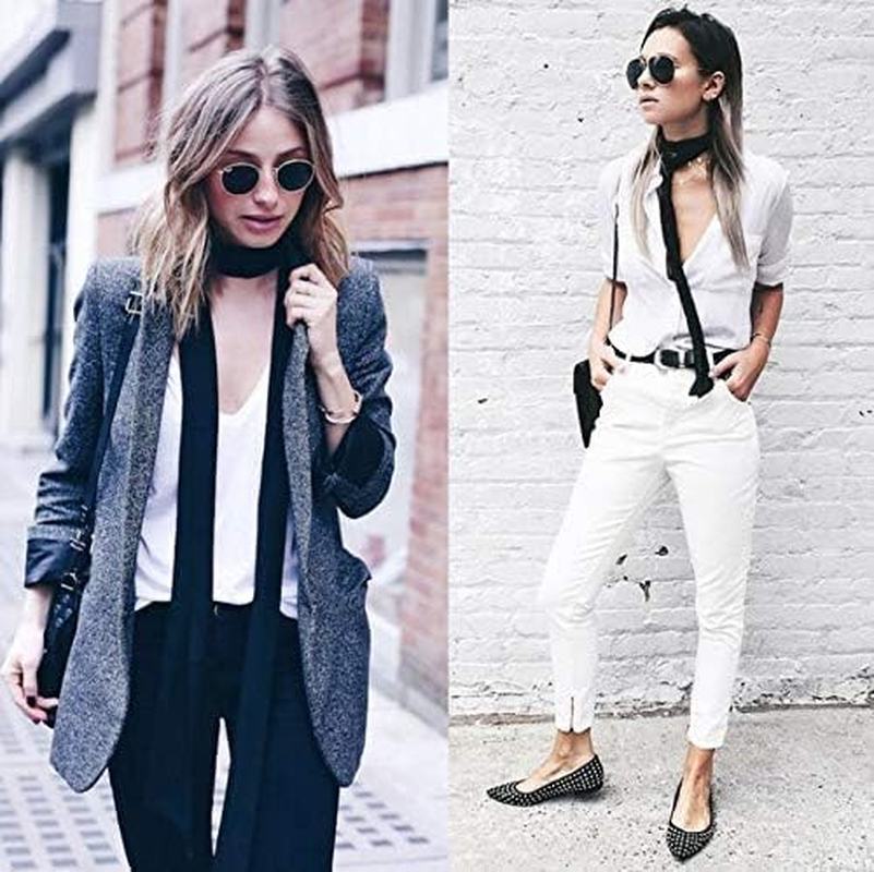 1PCS Black Long Scarf Silky Long Narrow Neckerchief Tie Ribbon Hair Scarf Waist Belt for Women Girls