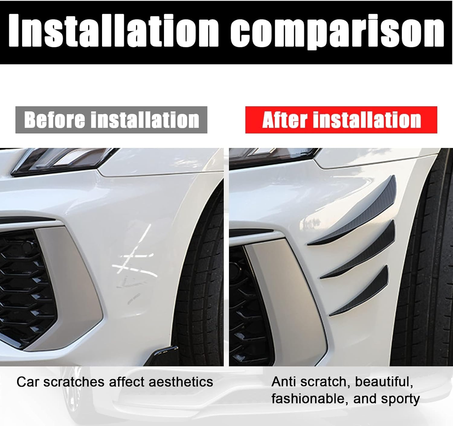 6 PCS Car Spoiler, Car Front Bumper Lip Splitter, Carbon Fiber Spoiler, Car Body Auto anti Collision Strip Decoration, Car Sticker (Carbon Fiber Black)