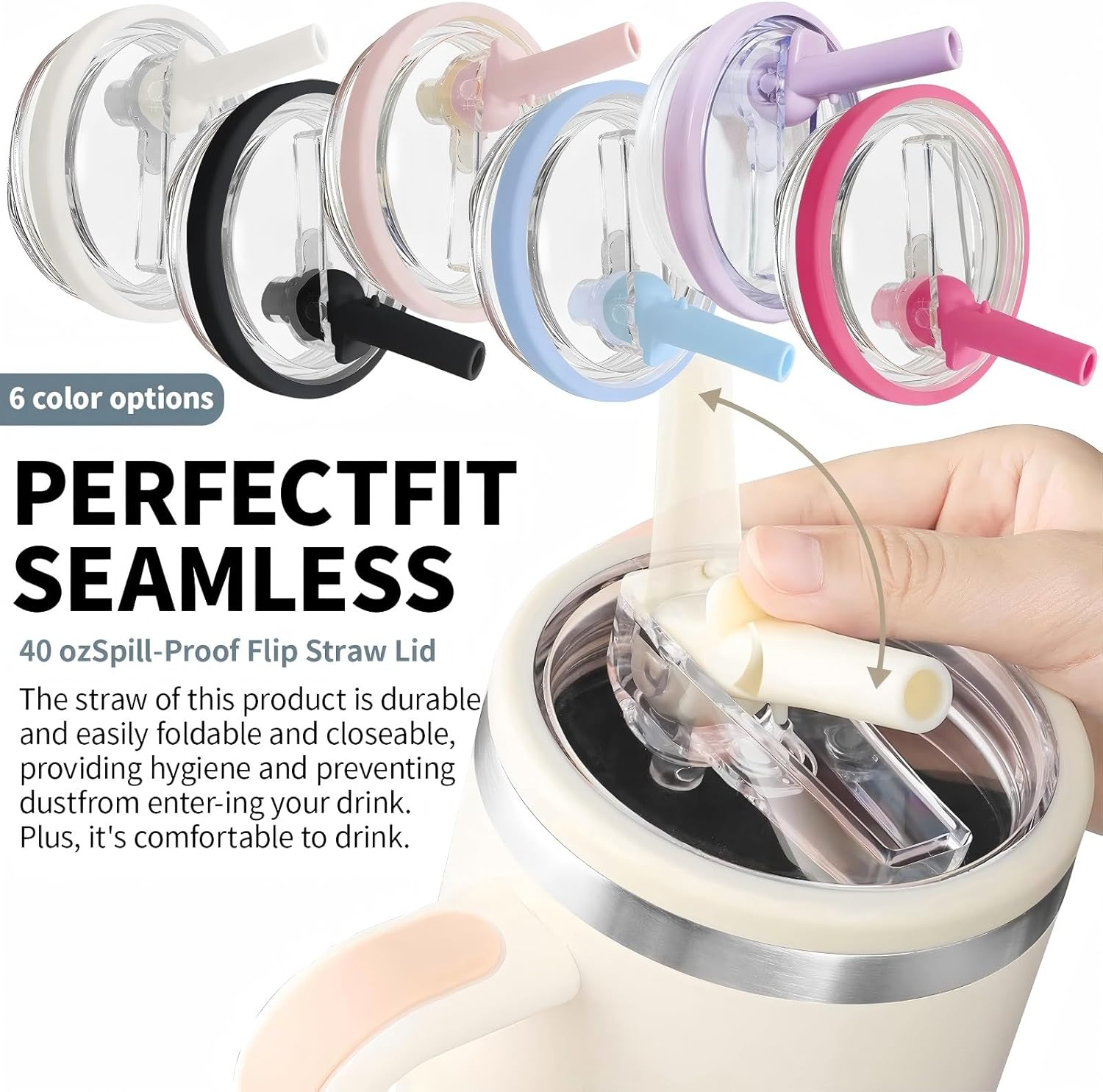 2 Pack 40Oz Tumbler Detachable Flip Straw Lid for Stanley Cup Accessory, Lids for Stanley Cups, Leak Proof Lids with Stanley Cup, Accessories Compatible with Stanley Cups Cover (White + White)