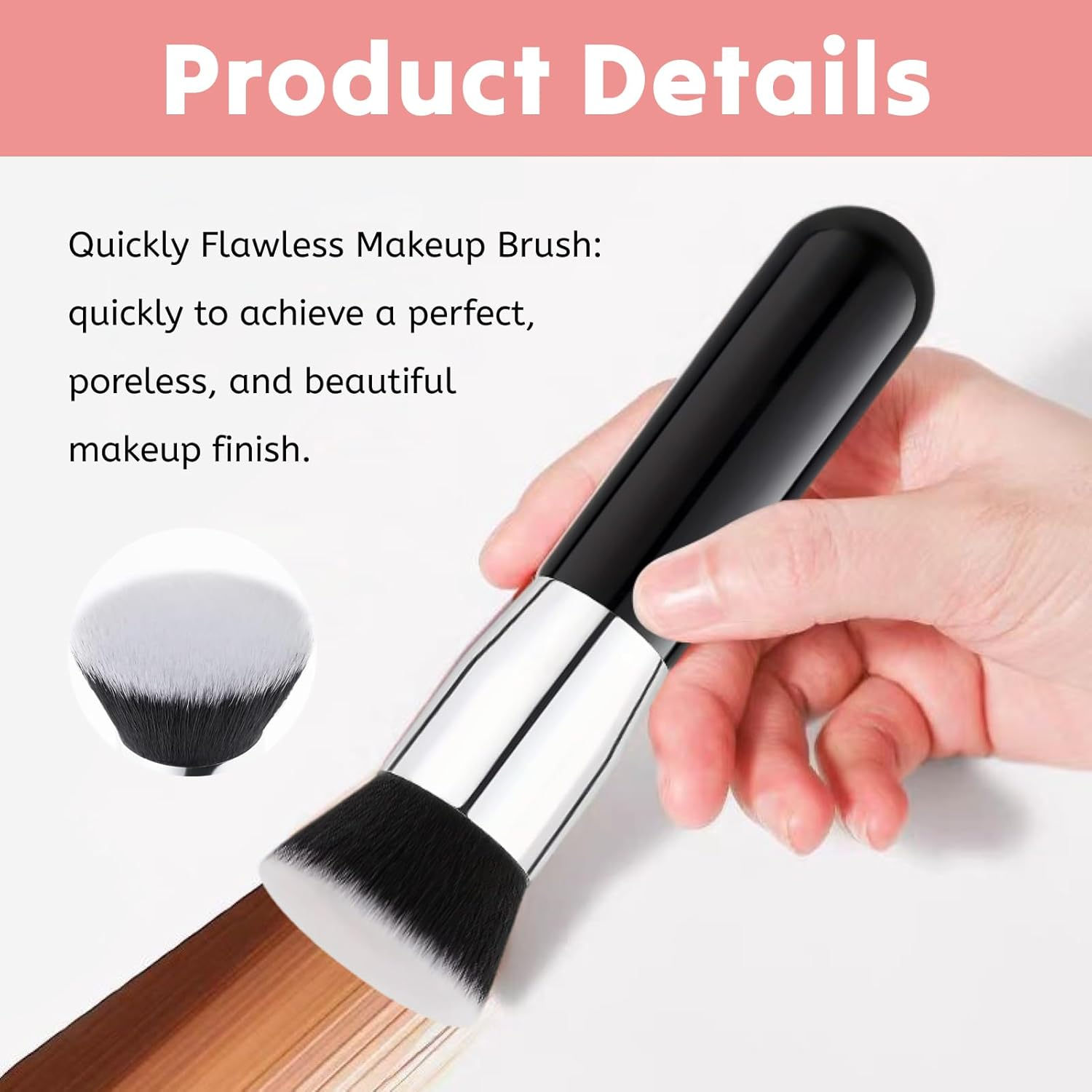 Flat Top Kabuki Foundation Brush for Liquid Makeup, Professional Buffing Blending Brush for Mineral Powder, Cream, and Liquid Foundation, Large Makeup Face Brush in Elegant Black image number 1