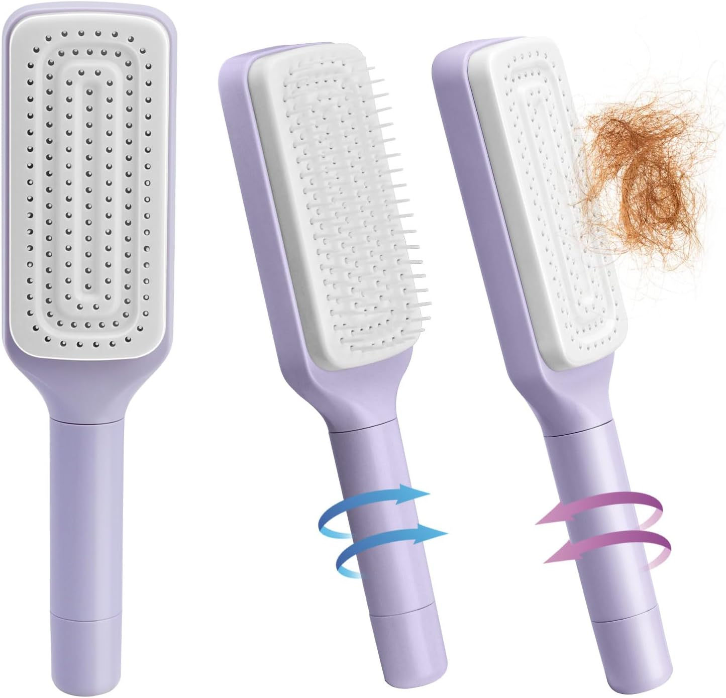 Self-Cleaning Hair Brush, One Click Cleaning Comb, Hair Brushes for Women, Air Massage Combs, Rotating Telescopic Comb, Easy to Comb and Clean, Suitable for All Hair Types (Purple)