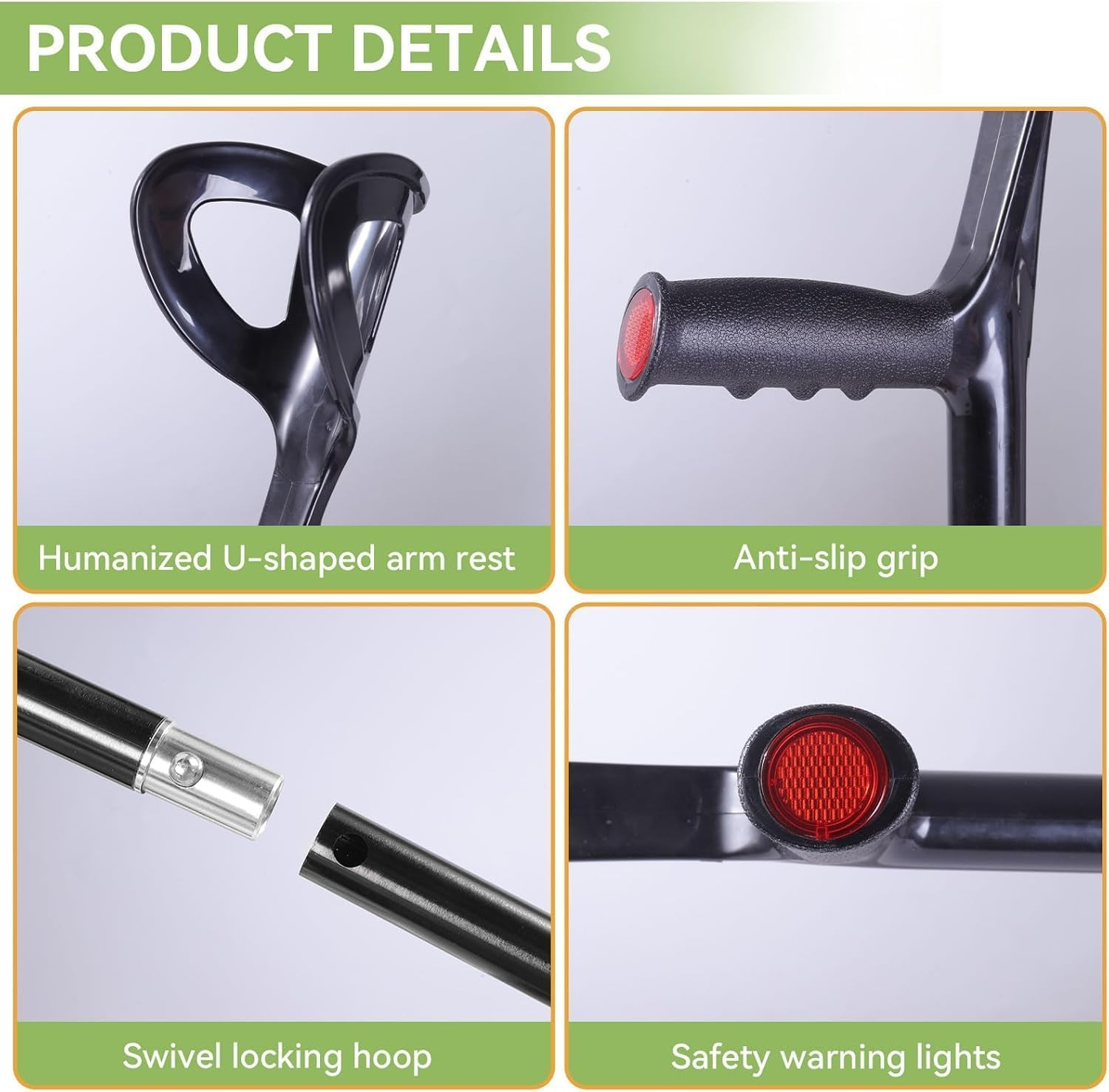 Forearm Crutches for Adults(1 Pair), Adjustable Arm Crutches, Aluminum Crutches for Walking, Folding Forearm Crutches, Non-Slip Crutches for Adults, Lightweight, Detachable, Portable, for Leg Support image number 3