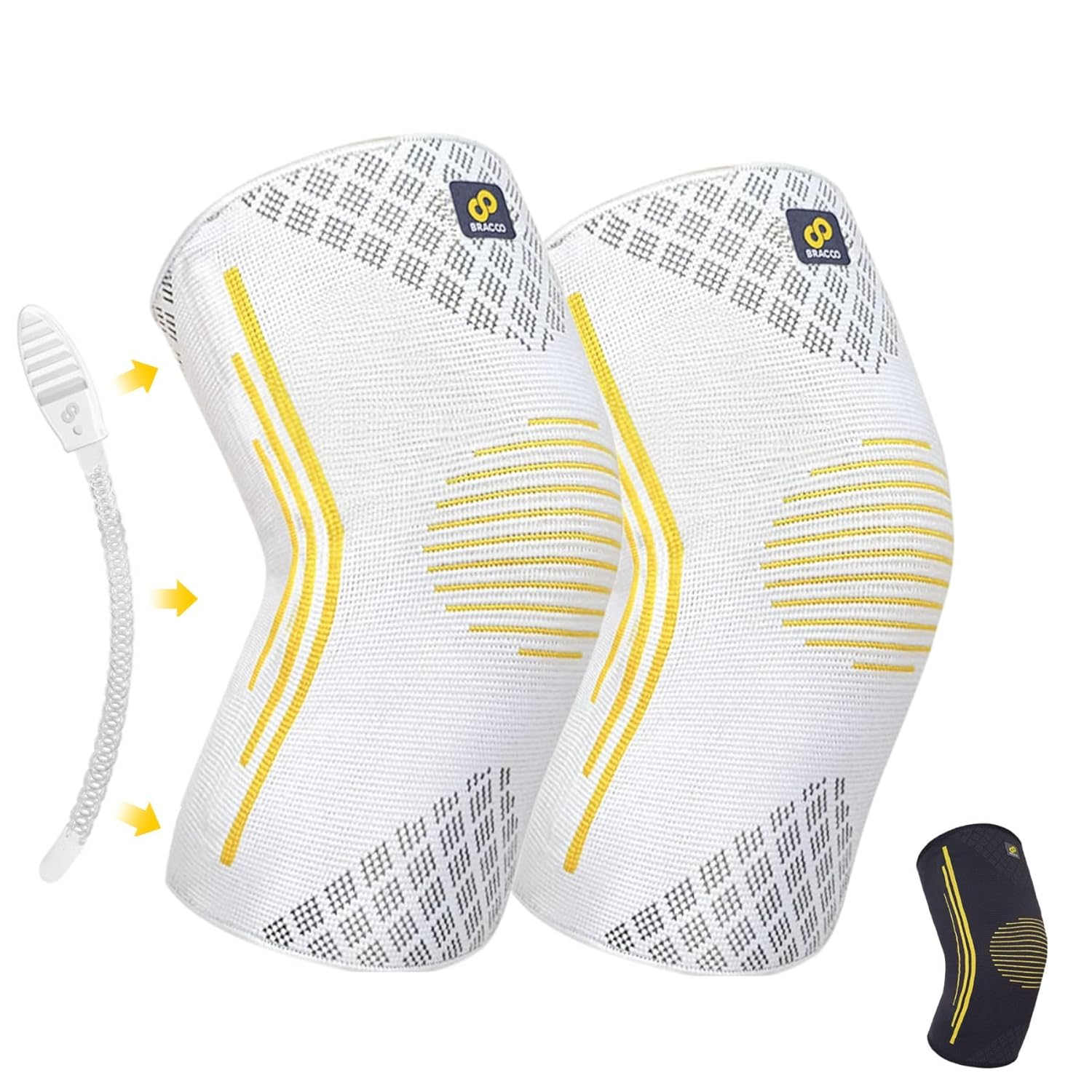 Bracoo Knee Brace, Knee Support, 2 Pack Knee Sleeves, Breathable Knee Compression Sleeve with Side Stabilizers for Gym, Running, Training, for Men & Women, KE92, Black, XL