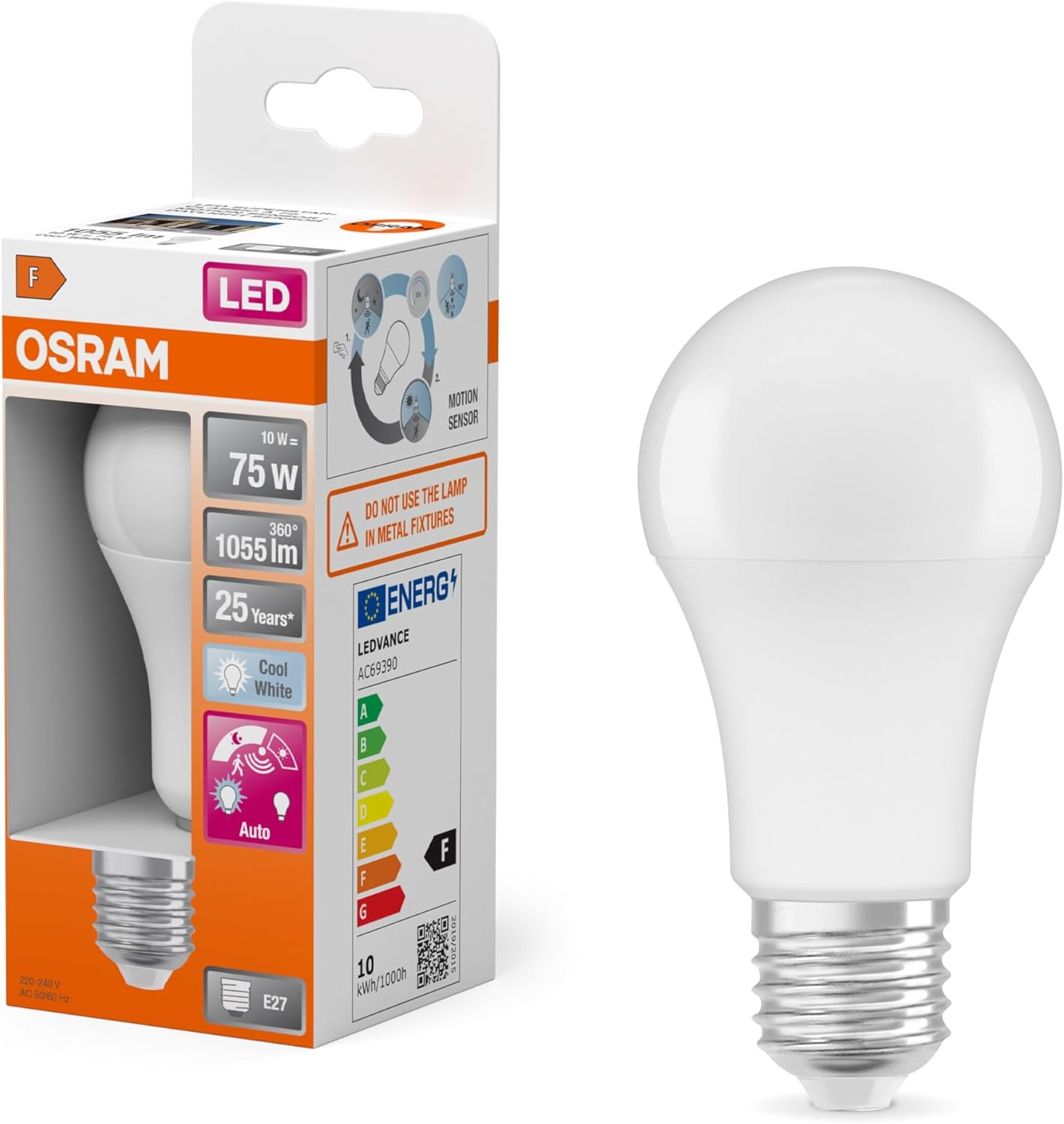 OSRAM LED Classic a Motion & Daylight Sensor 10 W 840 Frosted E27 image number 2