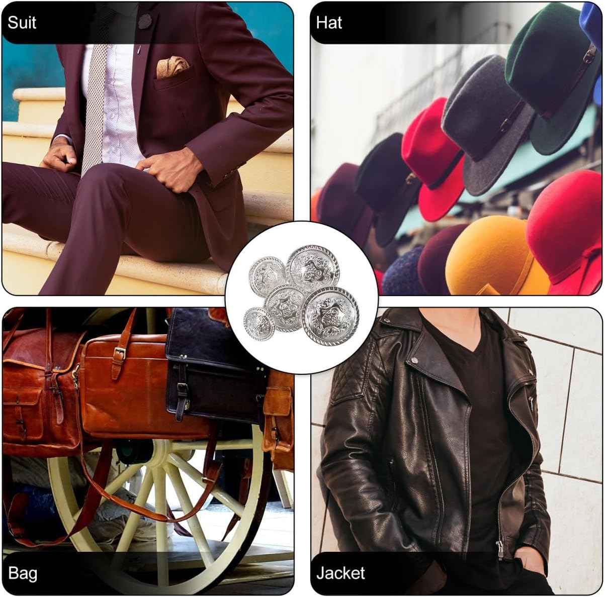 VICASKY 50PCS Metal Blazer Button Set, Silver Buttons for Jeans Button, Replacement Jeans Buttons Metal Silver Vintage Blazer Button Set /15.0MM,28L/18.0MM,34L/20.0MM,36L/23.0 MM,40L/25.0 image number 2