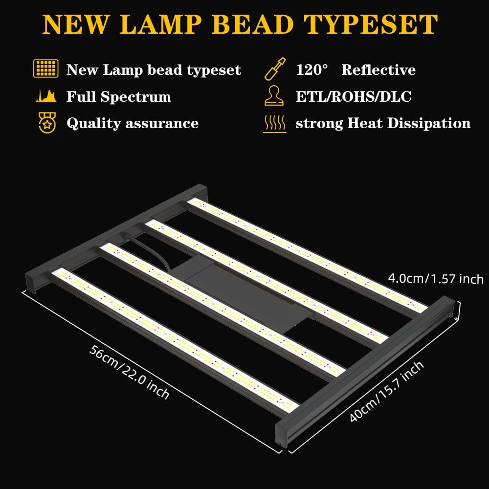 CANAGROW CG2400 LED Grow Light for Indoor Plants 4X4Ft Coverage with High Yield Diodes, Sunlike Full Spectrum Dimmable Growing Lamps for Hydroponic Indoor Seeding Veg Bloom Greenhouse(Black) - Gold-1X1 image number 7