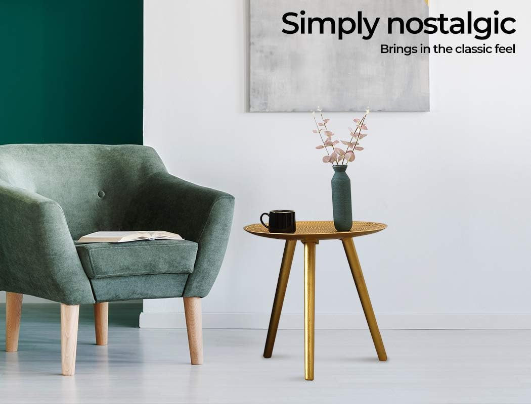 LEVEDE round Side Table, Small End Table, Antique Coffee Tables, 3 Legged Bedside Table, Corner Plant Stand for Living Room, Bedroom, Office, Balcony, Cafe (49 X 48Cm, Gold) image number 1