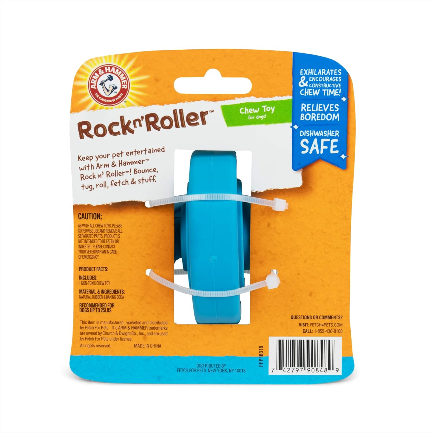 Arm & Hammer Rock N' Roller Axis Rubber Chew Toy for Dogs | Bouncing, Rolling, Chewable, Fetchable Dog Toy Made with Natural Rubber and Baking Soda to Help Redirect Destructive Chewing image number 4