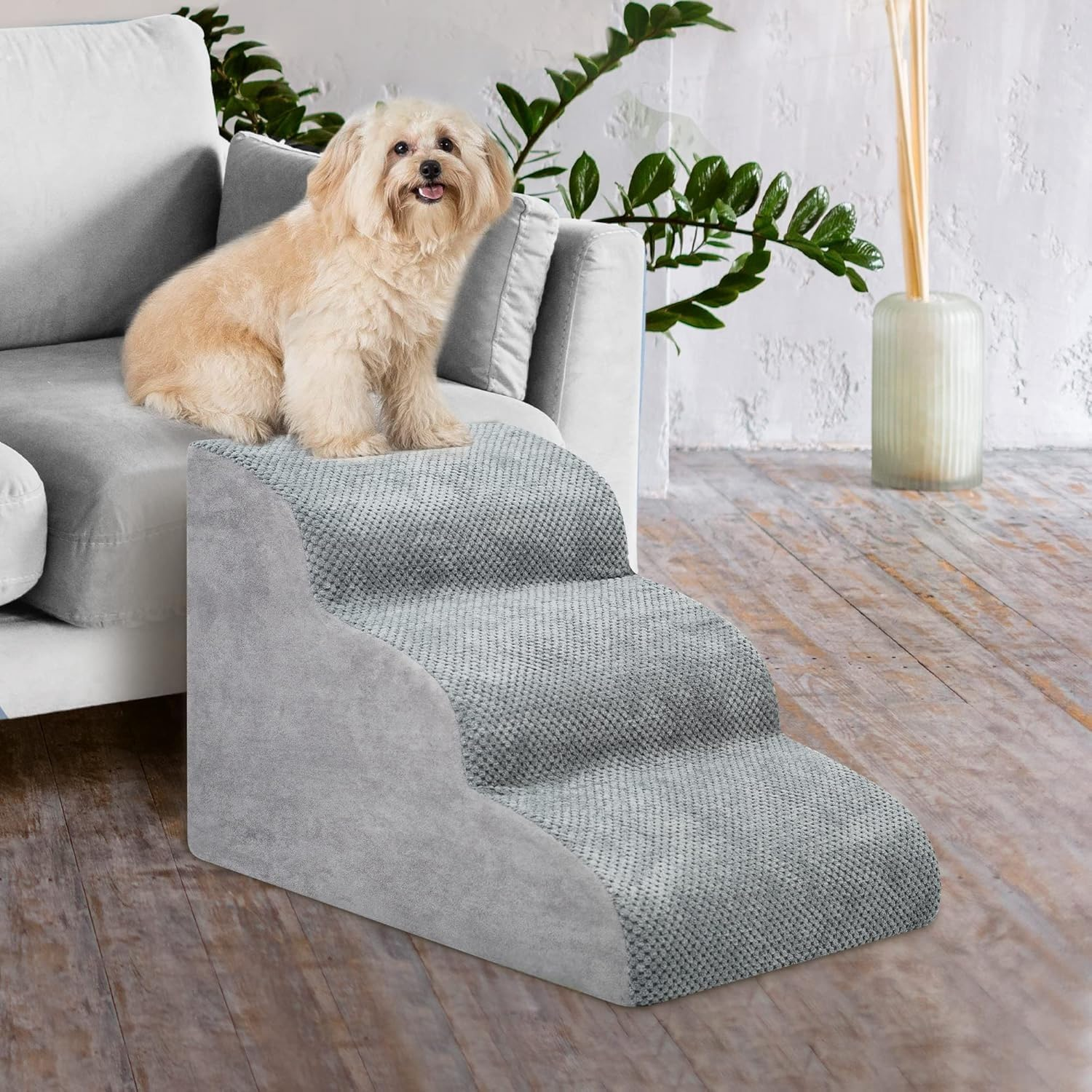 CHIEFAWAY Dog Stairs Ramp, 3-Tiers Dog Steps Suitable for Beds and Couches, Non-Slip Pet Steps with Waterproof Fabric Cover, Removable Indoor Dog Slope Stairs for Small Dogs and Cats image number 1