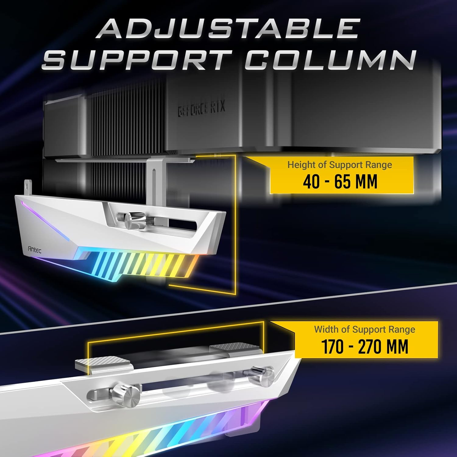 Antec Dagger ARGB 5V 3-Pin 5 Holes GPU Bracket, 170-270 Mm, Black image number 3
