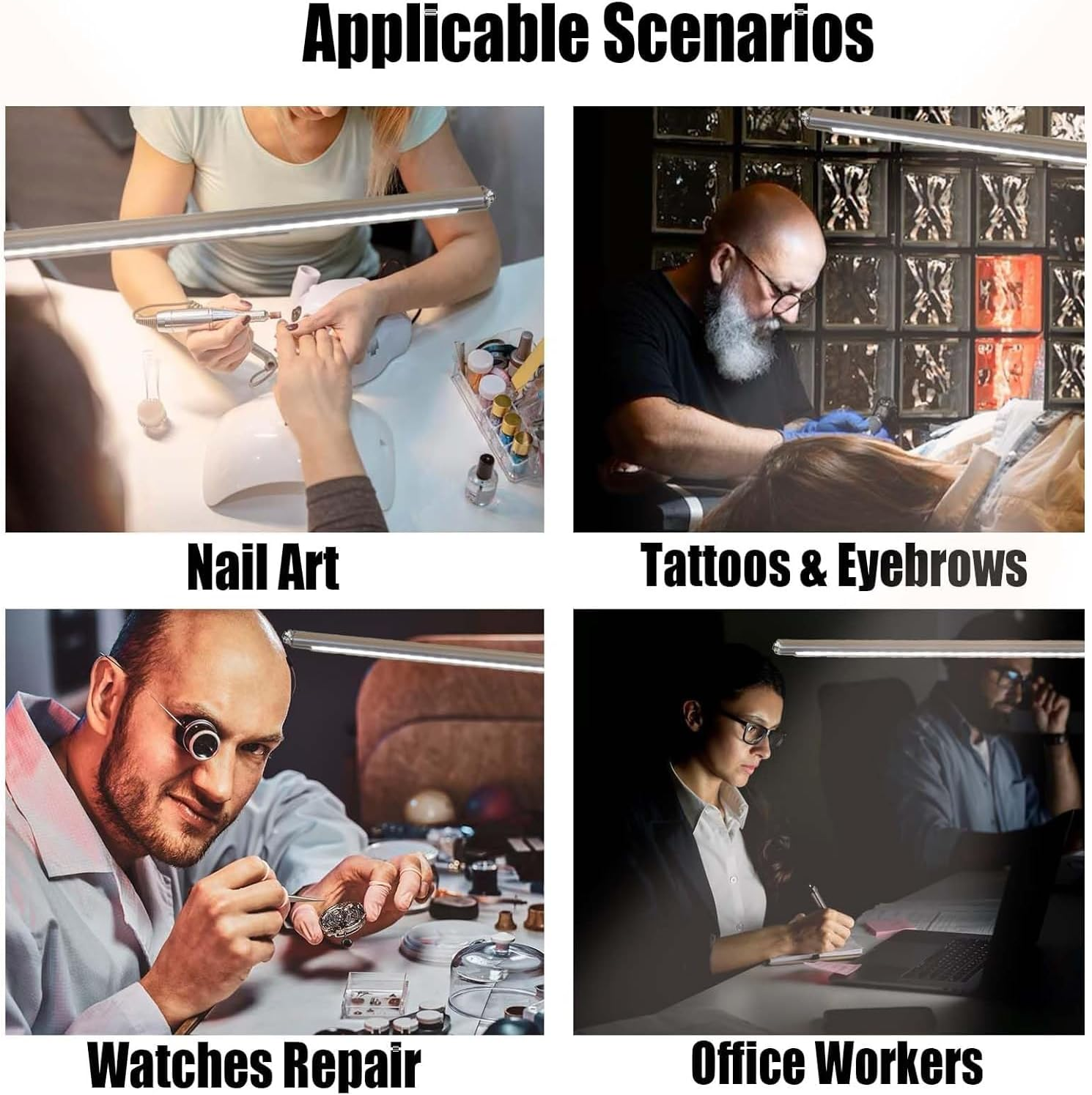 Desk Light with Clamp, USB LED 8W Clip Nail Desk Lamp Eye Care Flexible Gooseneck 360&deg; Clamp Light for Manicure Reading Eyebrow Office Tattoo (Beads) image number 2