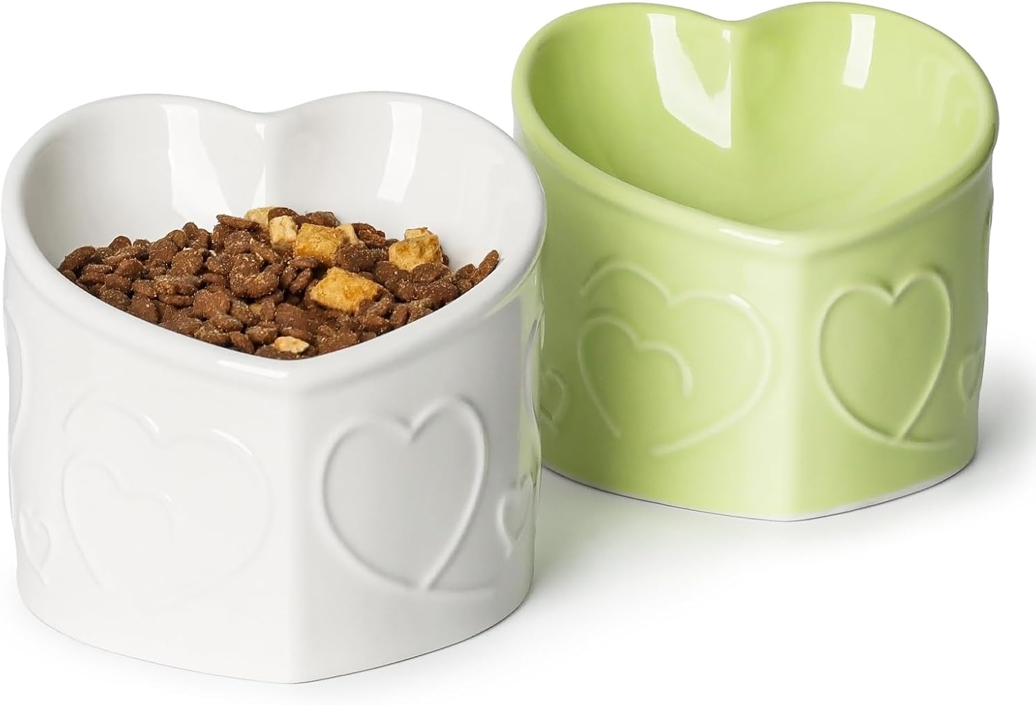 Yauyik Tilted Elevated Food Water Bowls Set of 2 - Ceramic Raised Cat Bowls - Pet Feeding Bowl Backflow Prevention for Cats Small Dogs, White & Pink