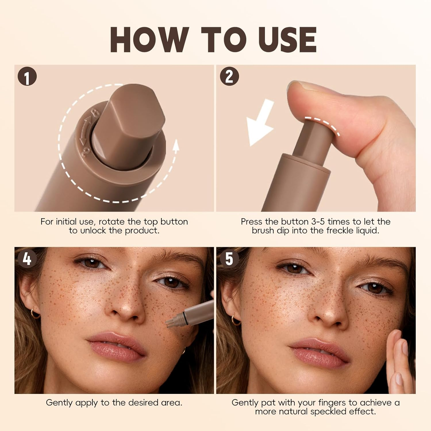 Noerrors Freckle Stamp Pen, Waterproof Fake Freckles Tattoo, Magical, Lifelike, Quick-Drying, Long-Lasting Light Brown, Fake Freckle Colour, Women, Girls, Make-U #04 Caramel