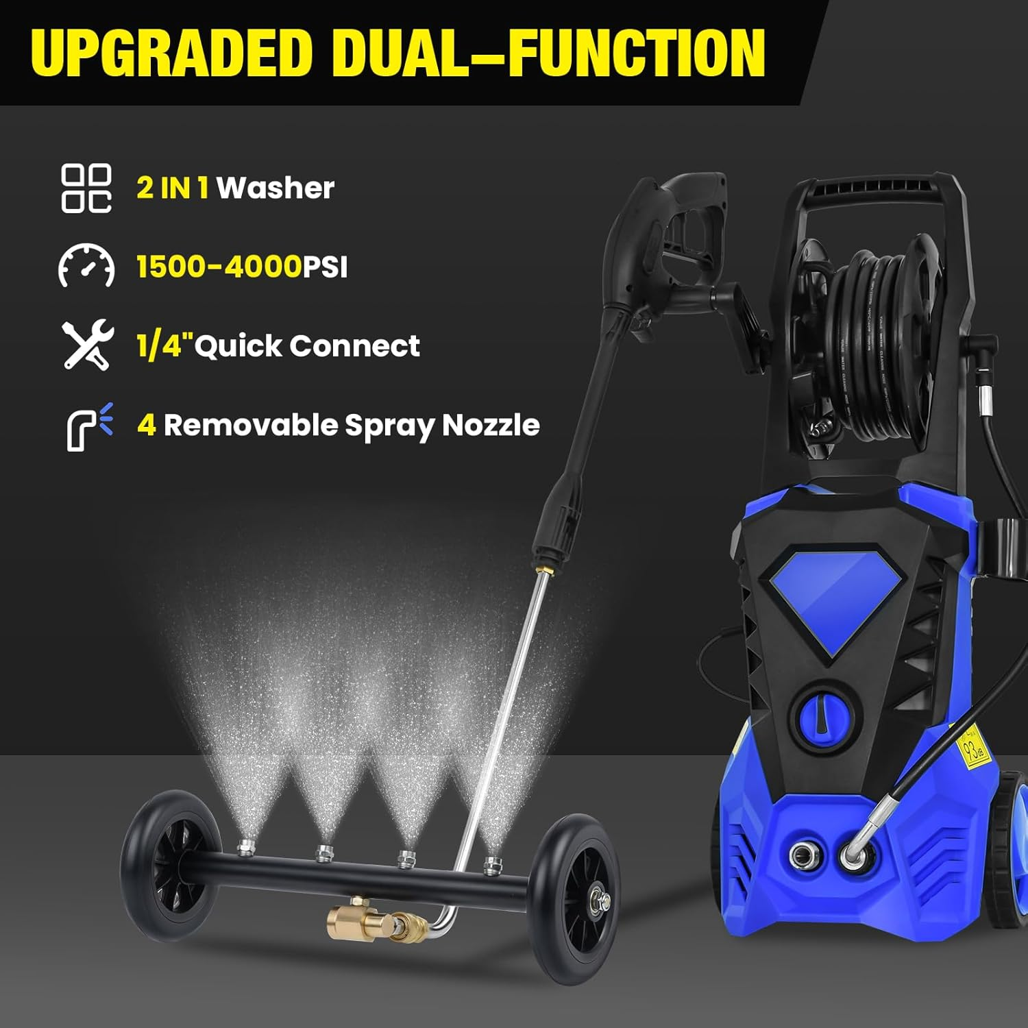 Advwin 2-In-1 Pressure Washer Undercarriage Cleaner, Universal 16" Surface Cleaner, Car Chassis Underbody Water Broom Attachment with 3 Extension Wand, 1/4" Connector, 4000 PSI image number 4