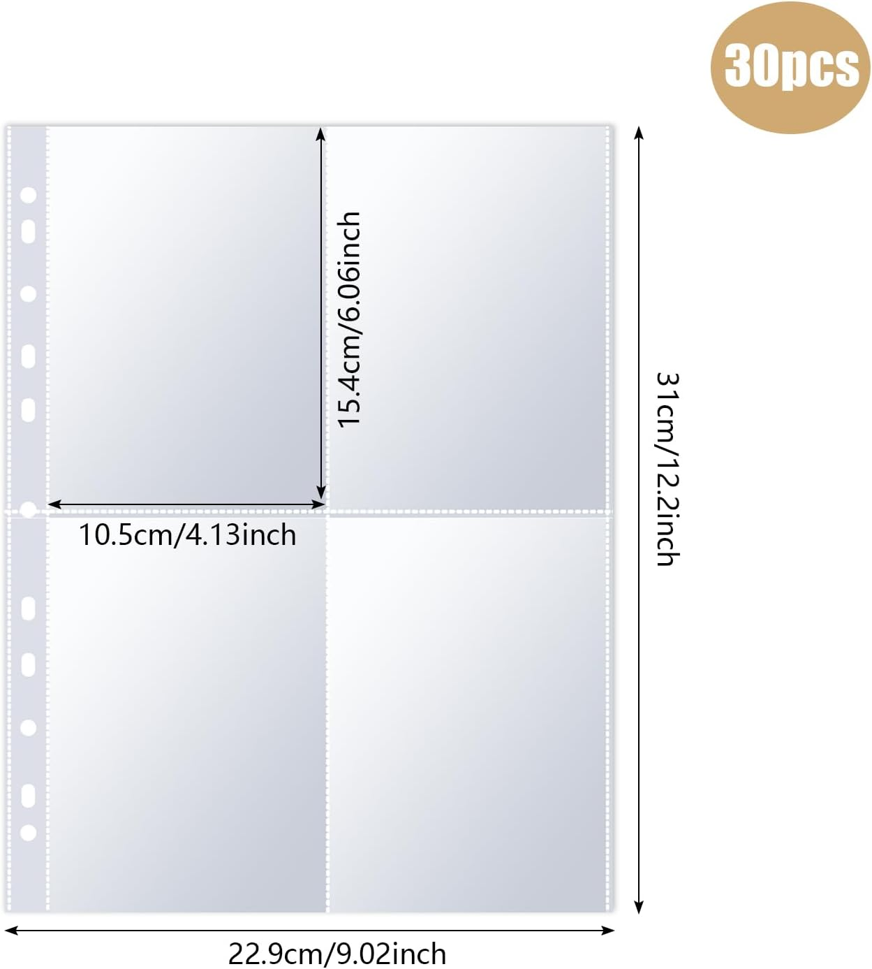 Cleminsta A4 Photo Sleeves, Pack of 30, 240 Pockets Photo Sleeves for A4 2/3/4 Ring Binder, Transparent Postcard Sleeves, Small Transparent Pockets, Double-Sided 4 Pockets Document Sleeves, Cards &