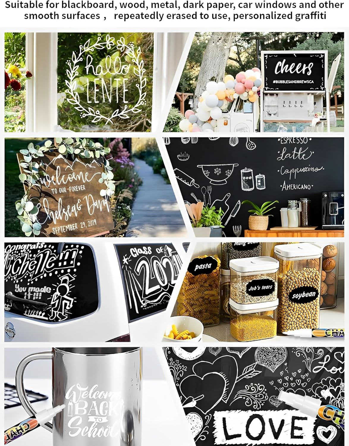 Liquid Chalk Markers - Water-Based Ink, Easy to Wipe, Dust-Free, for Glass, Ceramic, Mirrors & Smooth Surfaces - Non-Toxic, Vibrant Colors, Perfect for Boards, Windows & DIY Crafts (White) image number 6