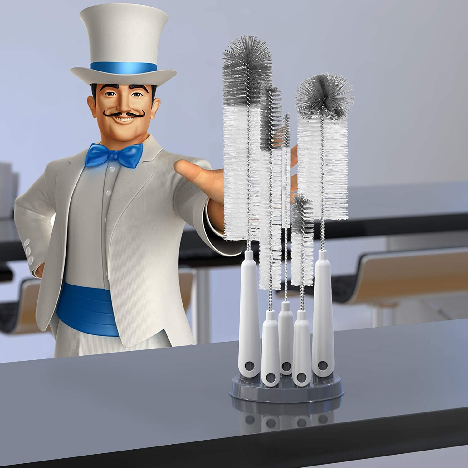 MR.SIGA 5 Pack Bottle Brush Cleaning Set with Storage Holder, Cleaning Brushes for Long Narrow Neck Bottles, Water Bottles, Baby Bottles, Tumblers, Drinking Glasses, Strews image number 4