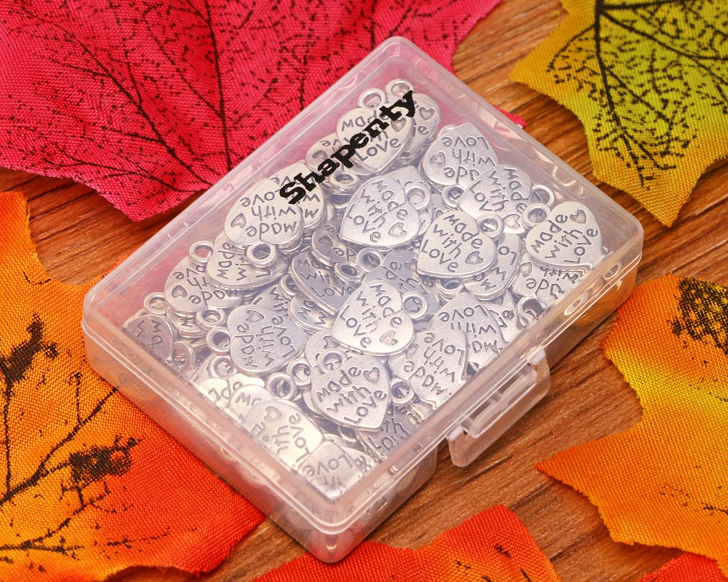Shapenty 100PCS Mini Metal Beads Heart Shaped &ldquo;Made with Love&rdquo; Charms Bulk for DIY Craft Keychain Necklace Pendants Bracelets Earrings Jewelry Making Findings, 12 X 10Mm, Metal, Metal image number 5