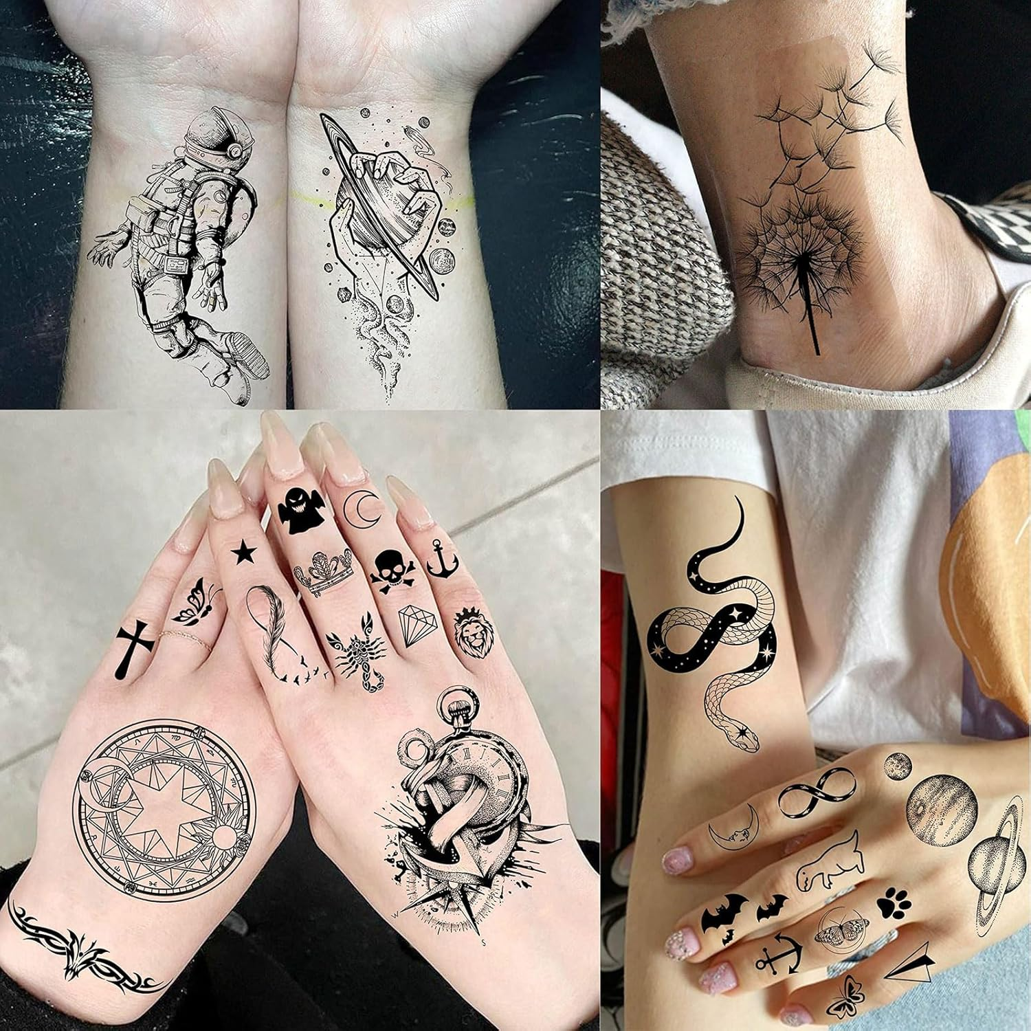 72 Sheets Large Half Arm Sleeve Temporary Tattoos for Men Women Forearm, Tribal Wolf Tiger Lion Owl Skull Temp Halloween Fake Tattoo Stickers Adults, Black Realistic Tattoo Flower Rose Animals image number 4