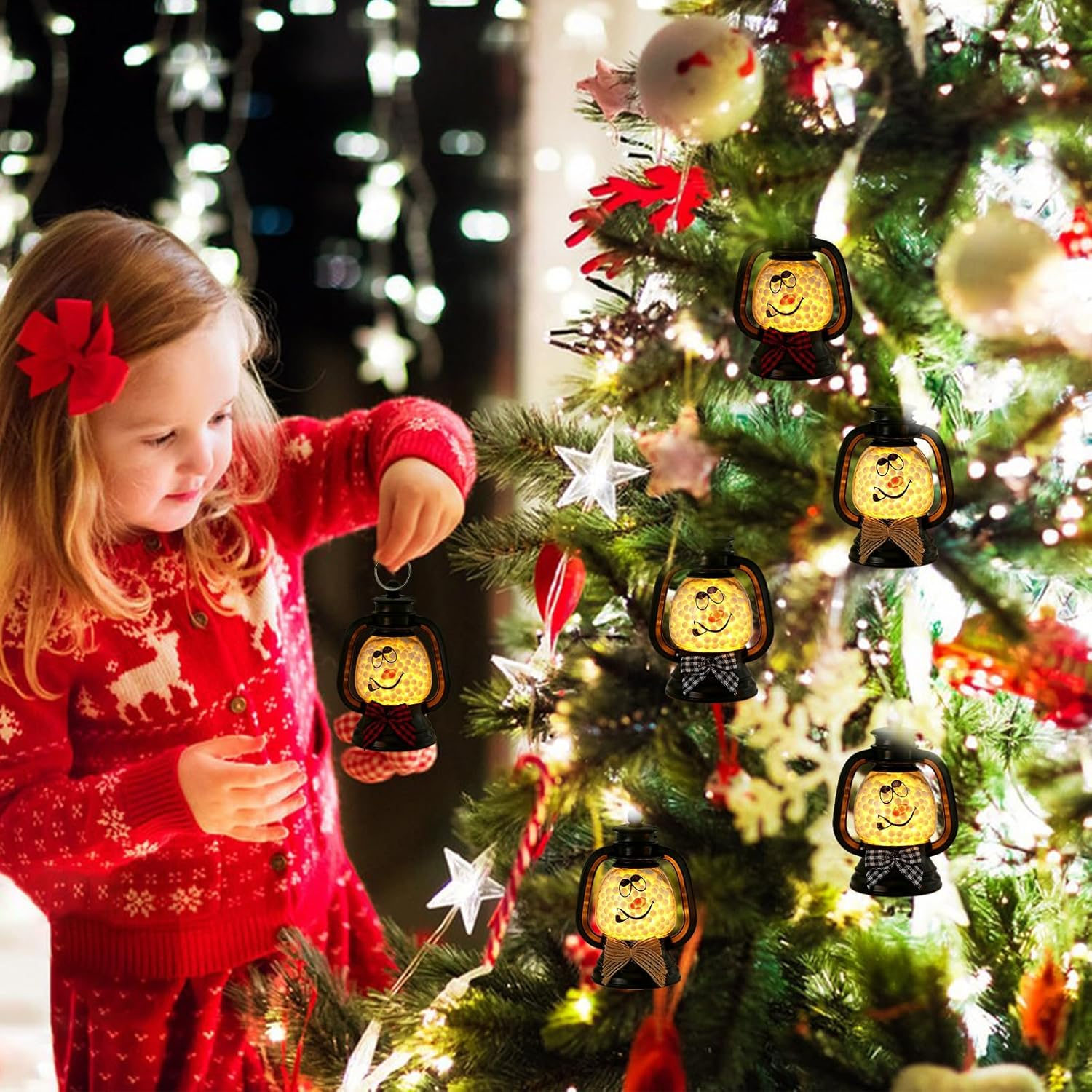 Pack of 6 Lanterns Christmas Mini Christmas Decoration Lantern Flameless Christmas Candles LED Christmas Lantern Christmas Decoration Lantern for Indoor Outdoor Decoration