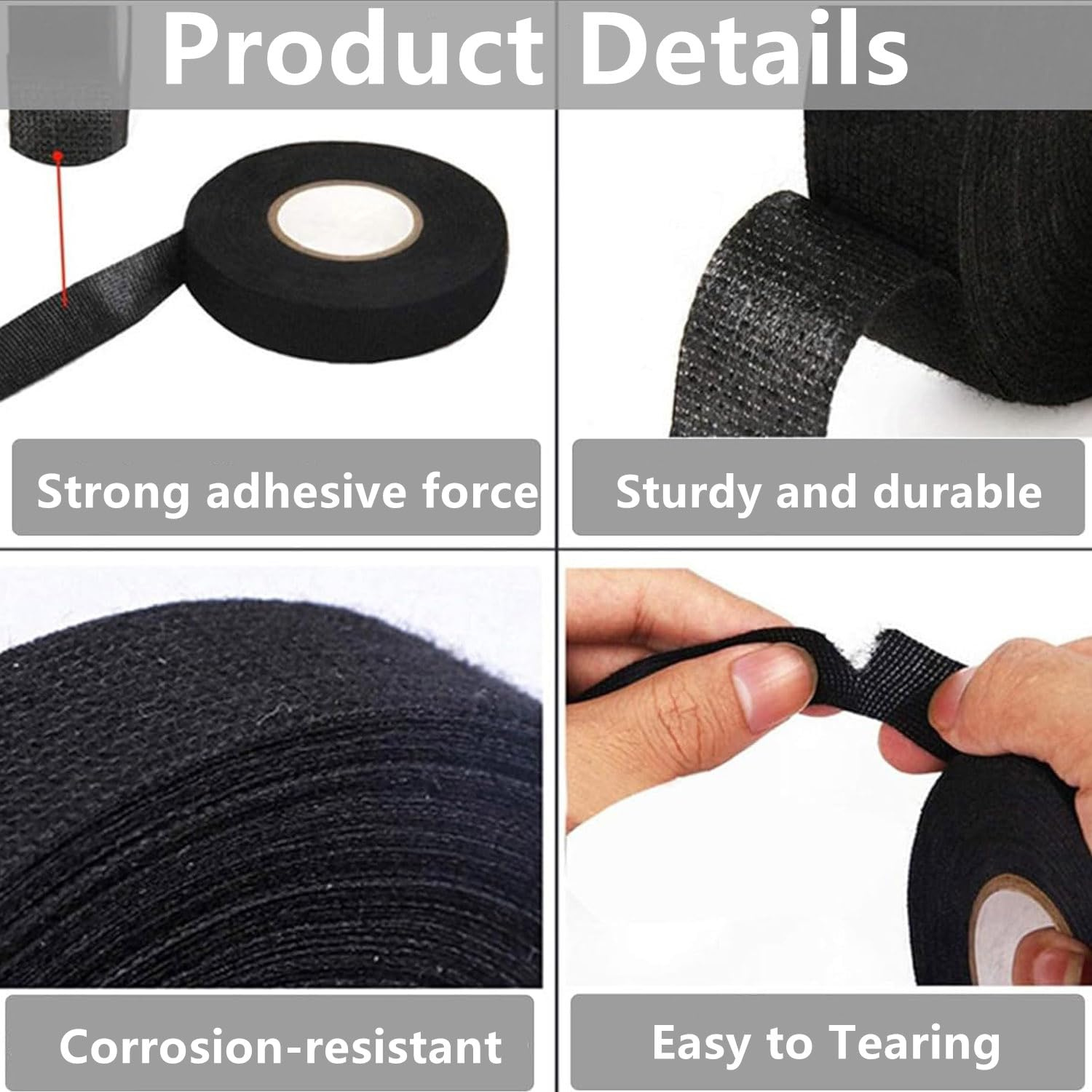 6 Rolls Automotive Wire Wrap, Electrical Tape,Car Fabric Tape,19Mm X 10M High Heat Harness Tape for Engine, Wrapping Car Wiring (Black) image number 6