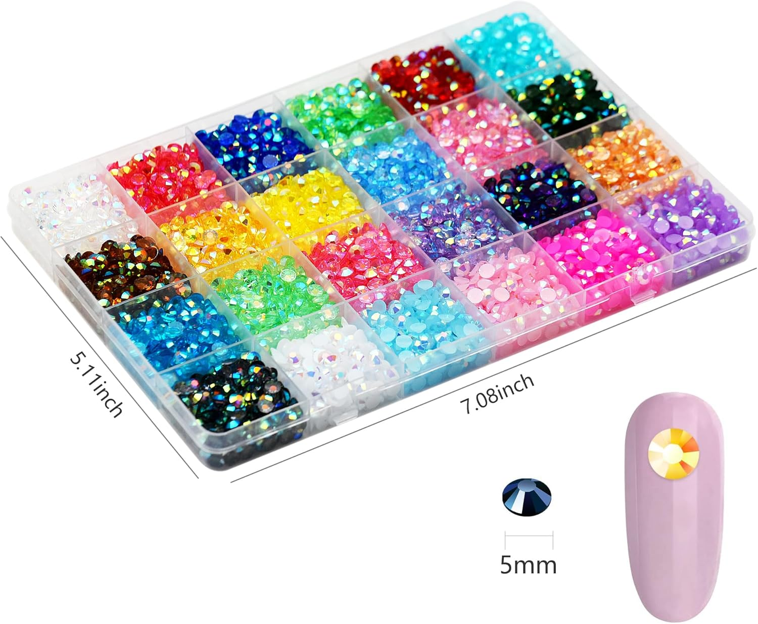 5Mm Rainbow Rhinestones, Clear Crystal Bling Colored Resin Jelly Rhinestones for Crafts, Tumblers, Clothes, Shoes, Nail Art Decoration (8000Pcs)