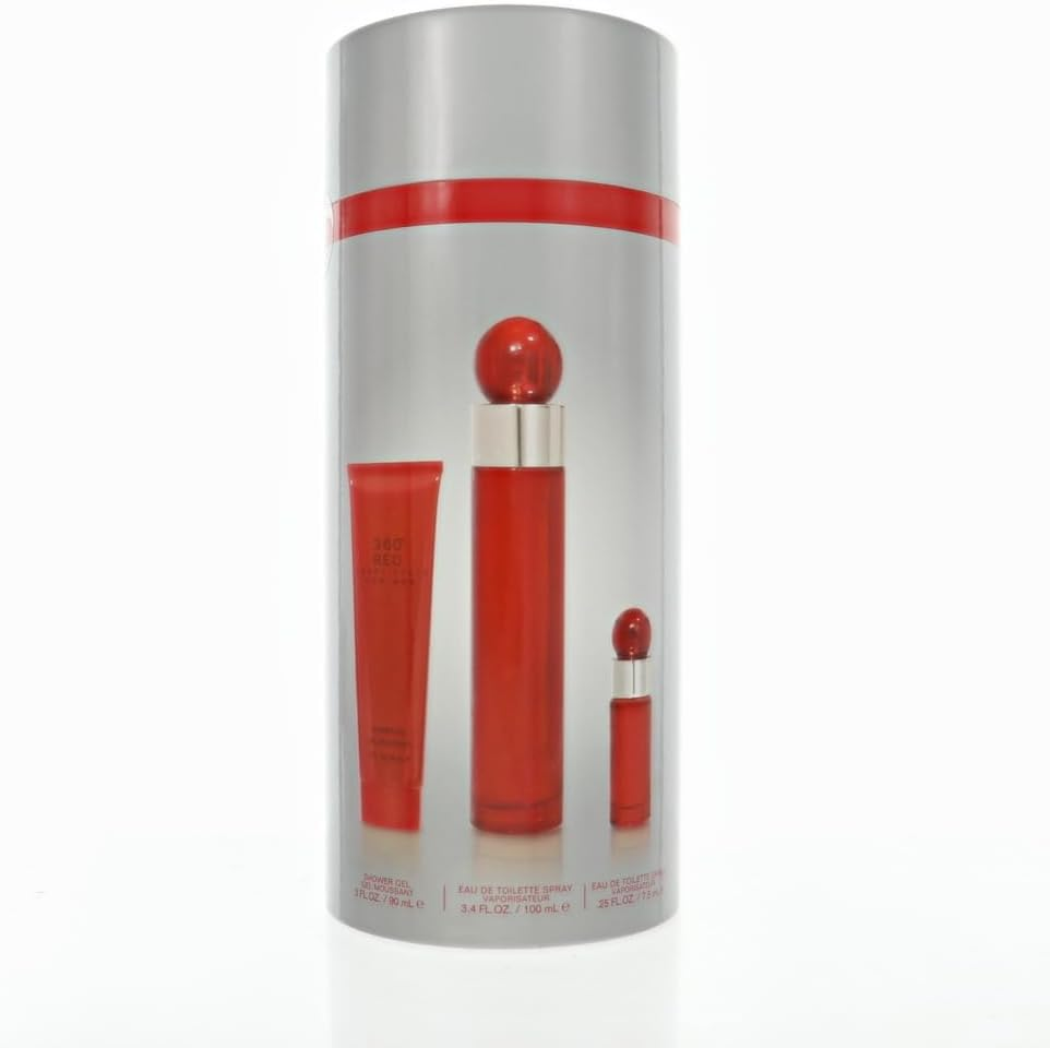 Perry Ellis 360 Red by Perry Ellis Gift Set - 3.4 Oz Eau De Toilette Spray + .25 Oz Mini EDT Spray + 3 Oz Shower Gel in Tube Box