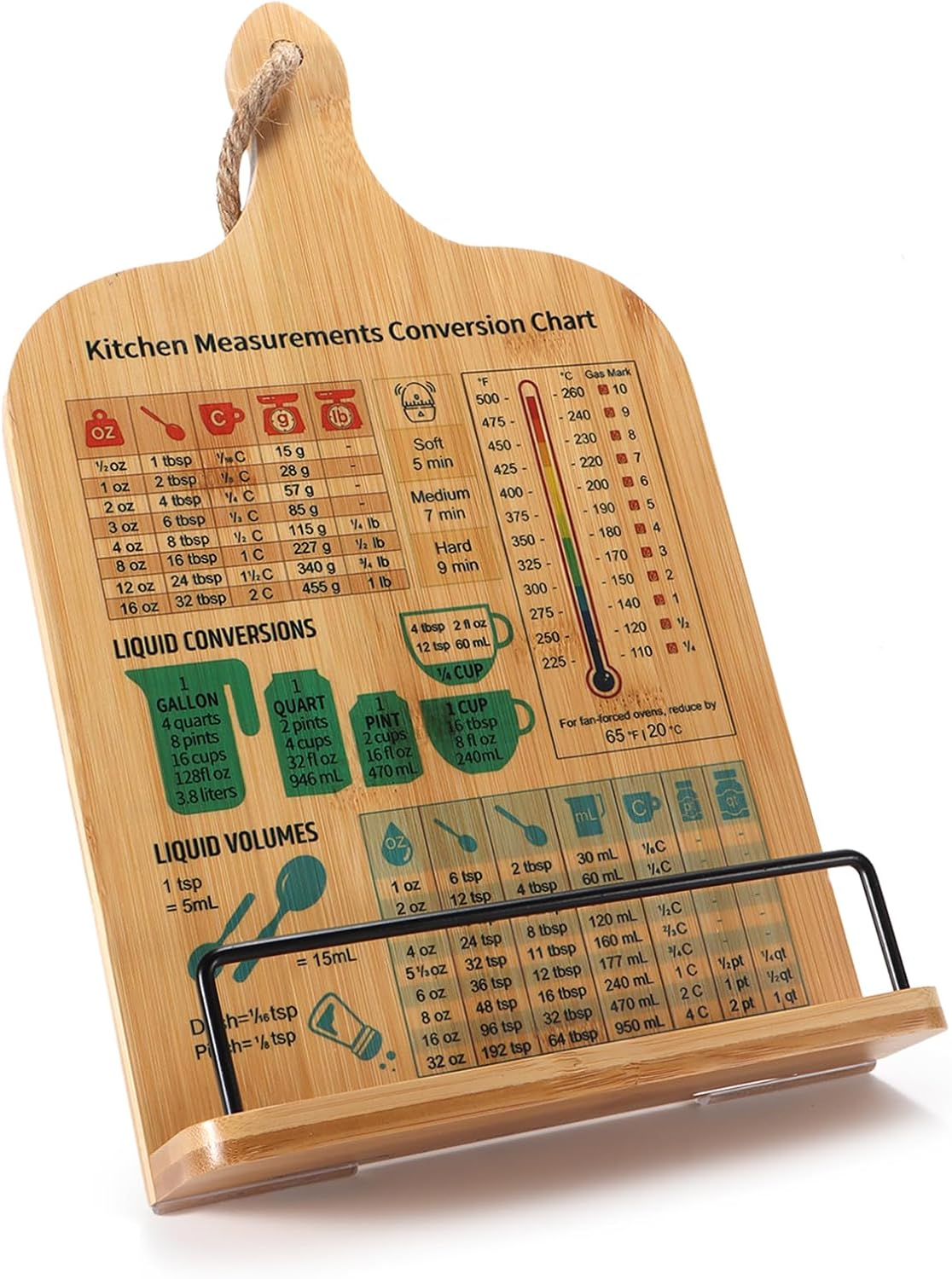 Bamboo Cookbook Stand,Recipe Book Stand with Measurement Conversion Chart,Unique Gifts for Women Mom Grandma Wife Sister Friends Mothers Day Anniversary,Essential Accessories for Holding Cookbooks image number 4