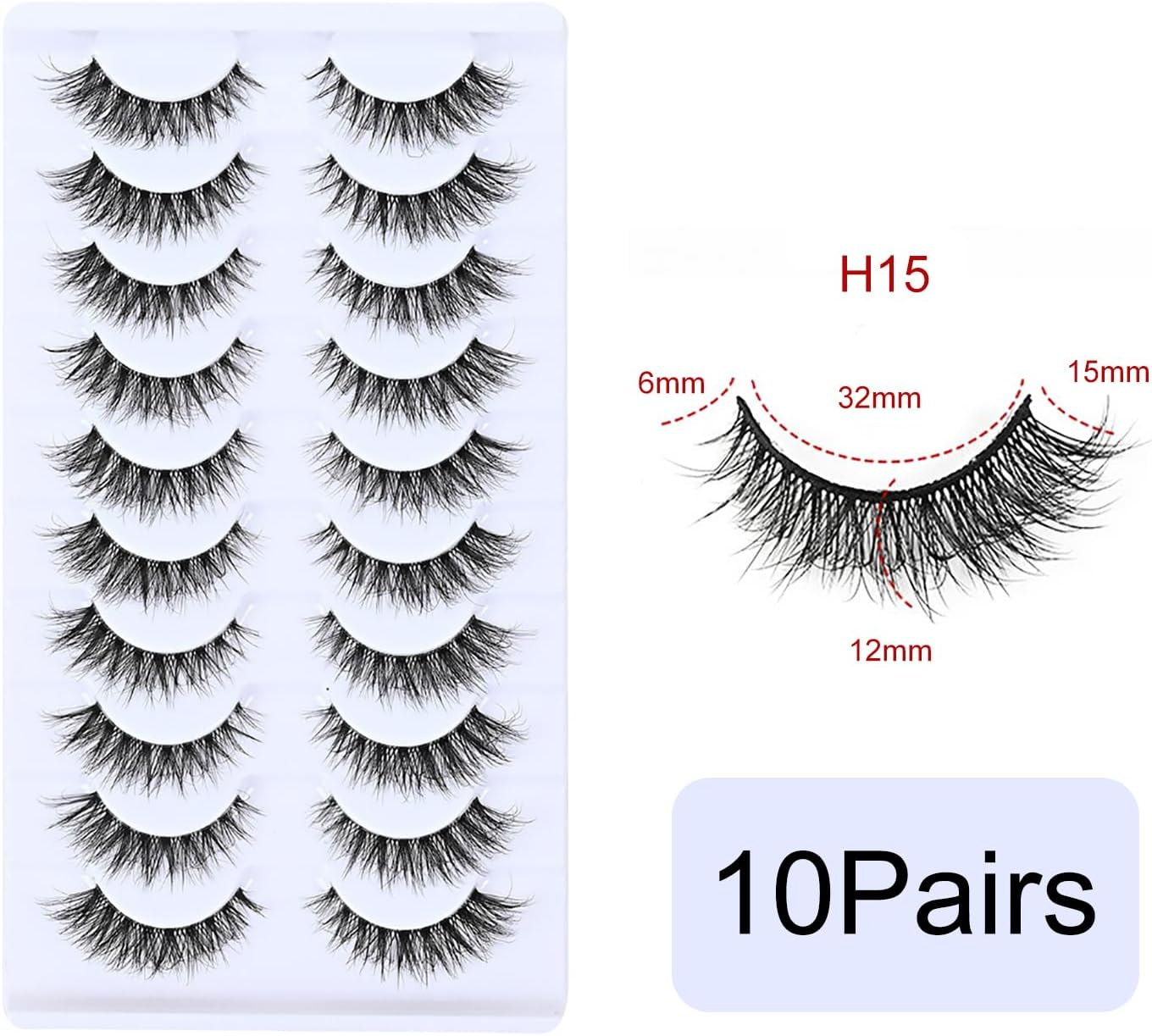 YPYMOD 10 Pairs of False Eyelashes, Natural Eyelashes, Wispy Lashes, Soft Fluffy Eyelashes, Cat Eye Lashes (H15) image number 1