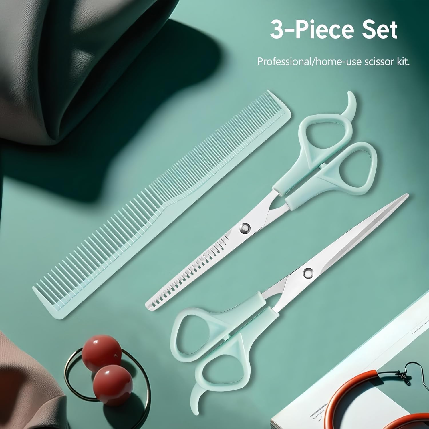 Professional Hair Scissors Set, Hairdressing and Thinning Shears with Comb, for Home, Salon, Barber image number 3