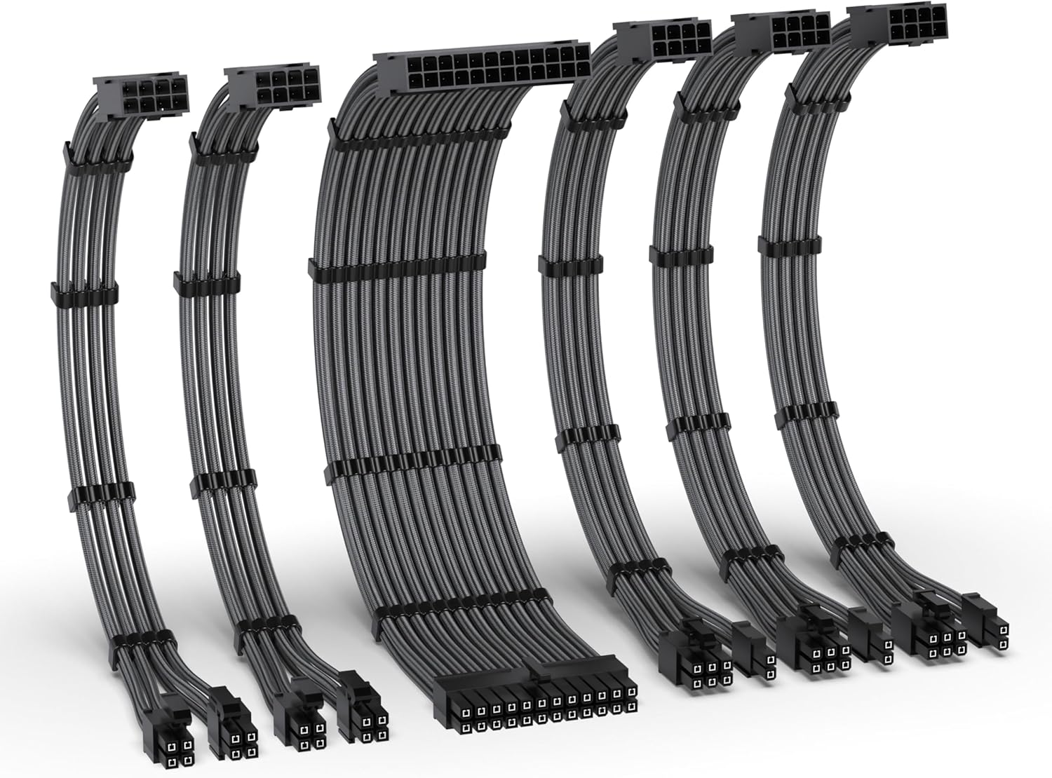 EZDIY-FAB PSU Cable Extension Kit,16Awg Power Supply Extension Cable,1X24Pin/2X4+4 Eps/3X6+2 Pci-E,Custom PC Sleeve Cable 300MM with Combs-Carbon