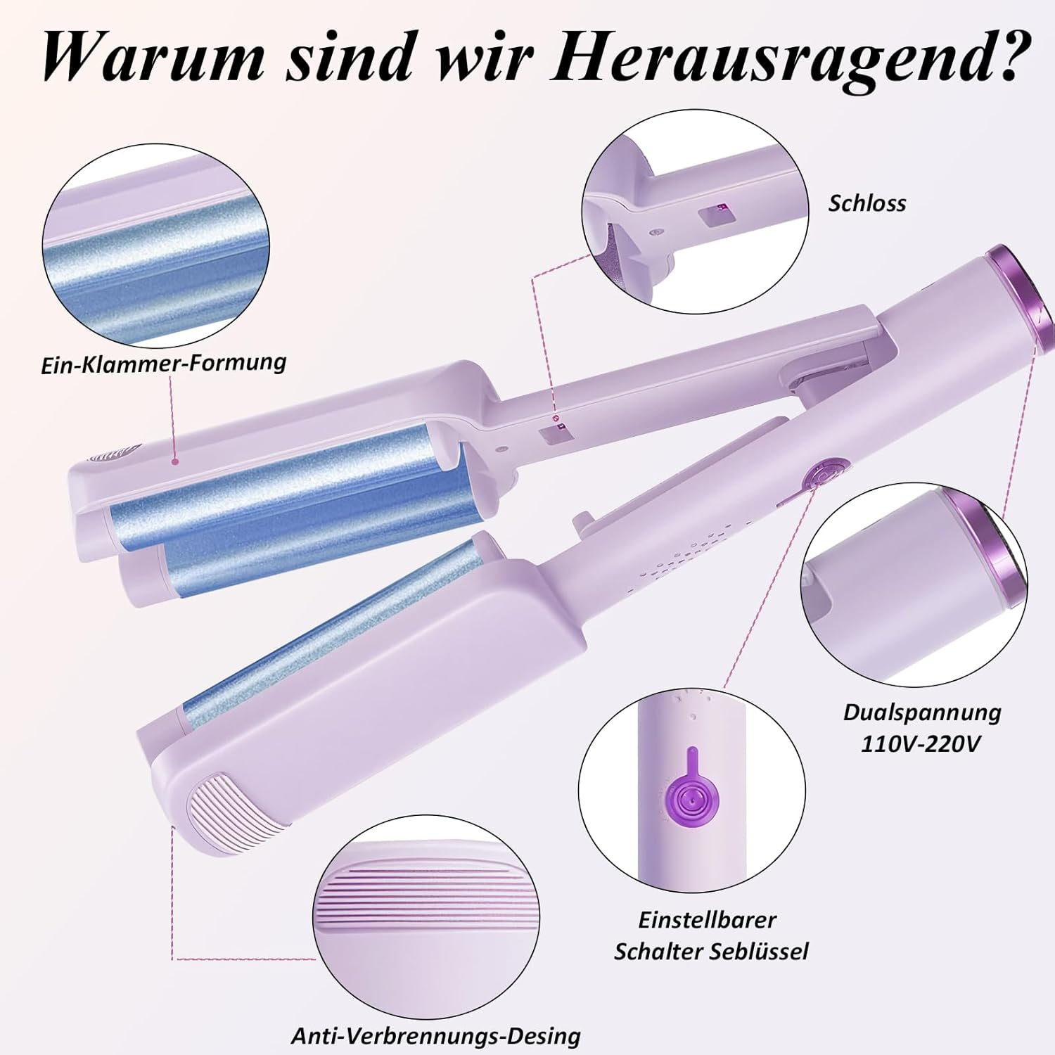 32 Mm Wave Iron for Hair, Curling Iron, Large Curls, Beach Waves Curling Iron, Decorative Home, Waves Curling Irons, Adjustable Temperature (160 &deg;C - 220 &deg;C), Birthday Gifts for Girls image number 4