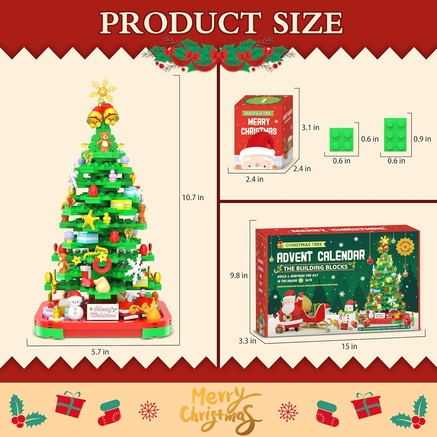 Advent Calendar 2025 Building Blocks Kit - Christmas Tree, 24 Days Countdown Toys Building Set with Light, Christmas Tree Building Toys XMAS Gifts for Kids Adults image number 2
