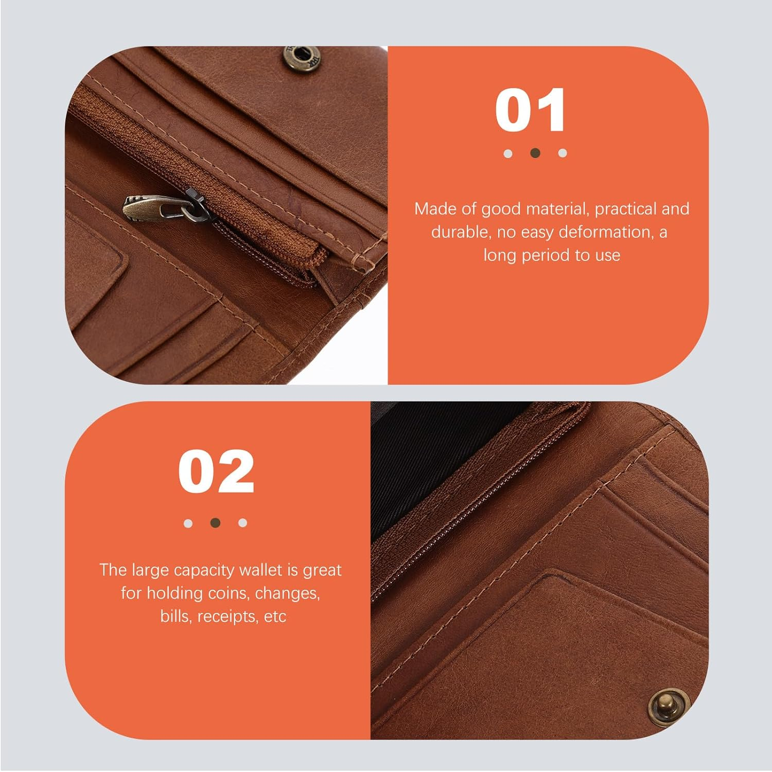 FRCOLOR Genuine Leather Small Coin Purse Card Holder Wallet for Women and Men, Compact Distressed Leather Change Pouch with Multiple Card Slots, Portable Money Organizer for Everyday Use image number 5