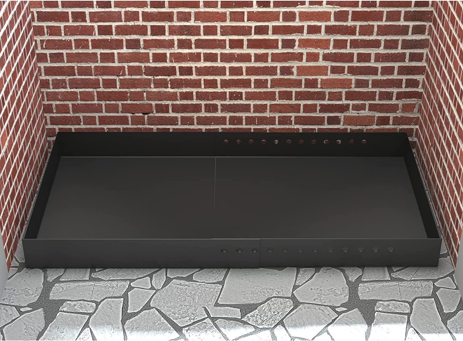 Flehomo Adjustable Fireplace Tray, 13 Inch Front to Back with Adjustable Length Galvanized Steel Ember Holder with Powder Coating, Expandable Ash Pan for Ash Collection, Black Color, Rectangle image number 1