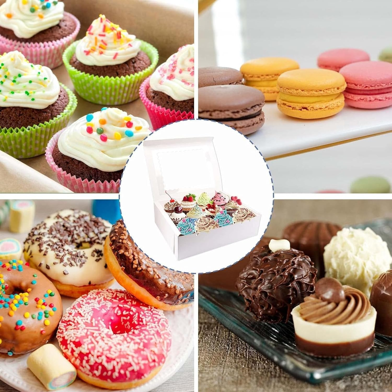 Cupcake Boxes, 10 Set White Containers 12 Count with Window Inserts, Disposable Holder for Muffins, Cookies, Dessert image number 2